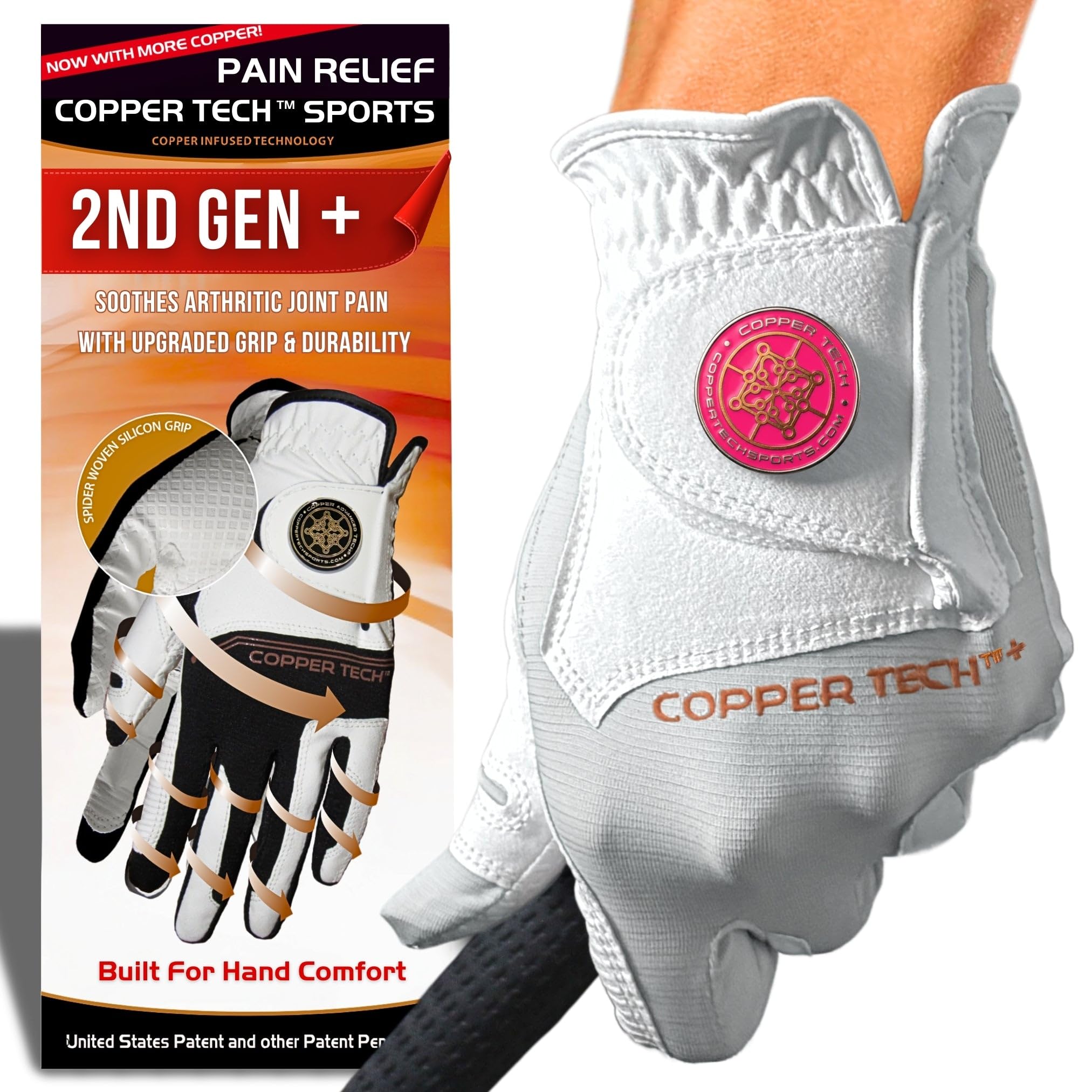 Copper Tech Plus Ladies Golf Gloves Women (2nd Gen) | Copper Compression Joint Support with Flexible & Comfortable Fit | Tacky Silicone Pad