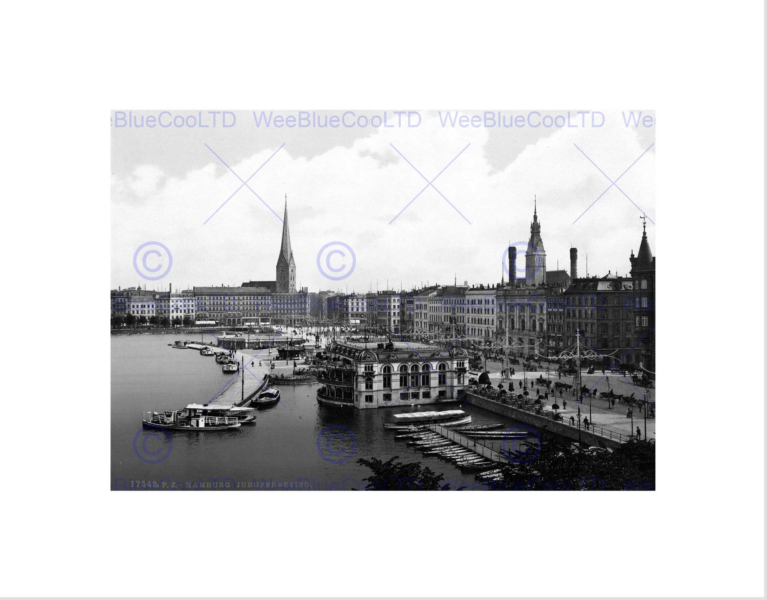 Wee Blue Coo JUNGFERNSTIEG HAMBURG GERMANY 1895 OLD BW BLACK ART PRINT PICTURE B12X195