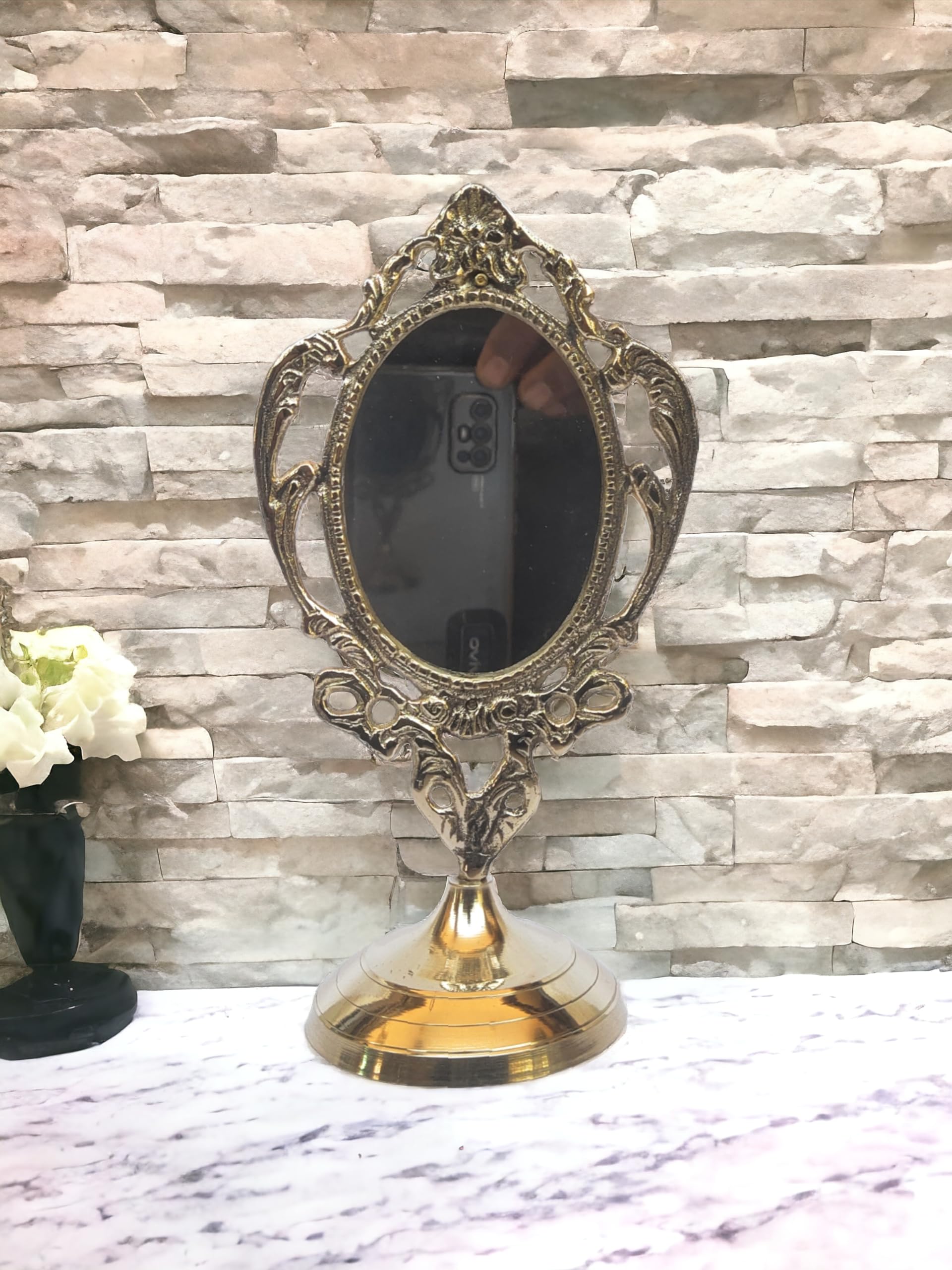 Brass Table top Mirror Vintage Compact Vanity, Makeup Mirror Pure Brass Mirror for Personal Makeup Vanity Portable-Small-image-45