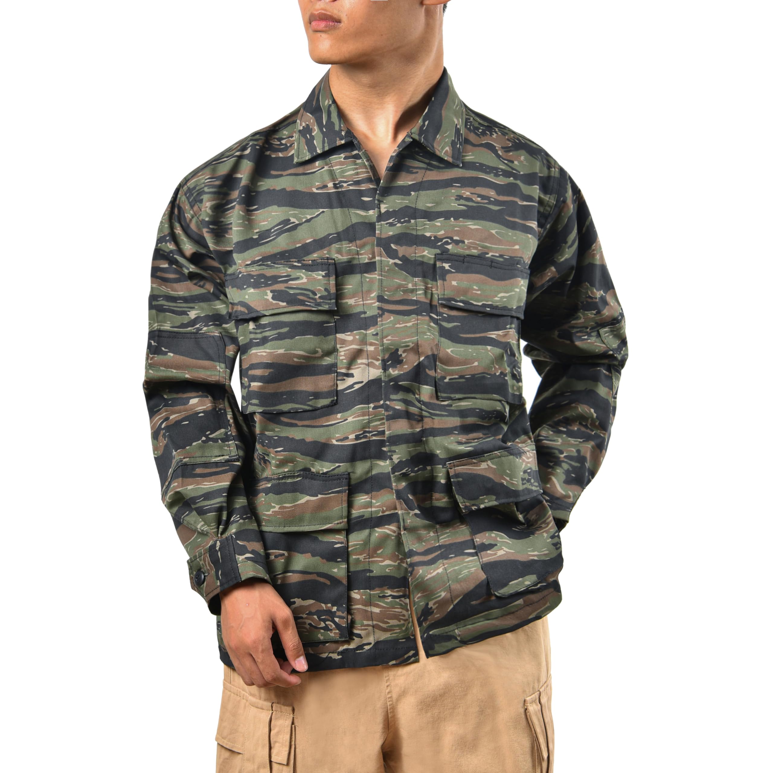 BACKBONE Mens Army Military Battle Dress Uniform BDU Shirt Camo Top Jacket