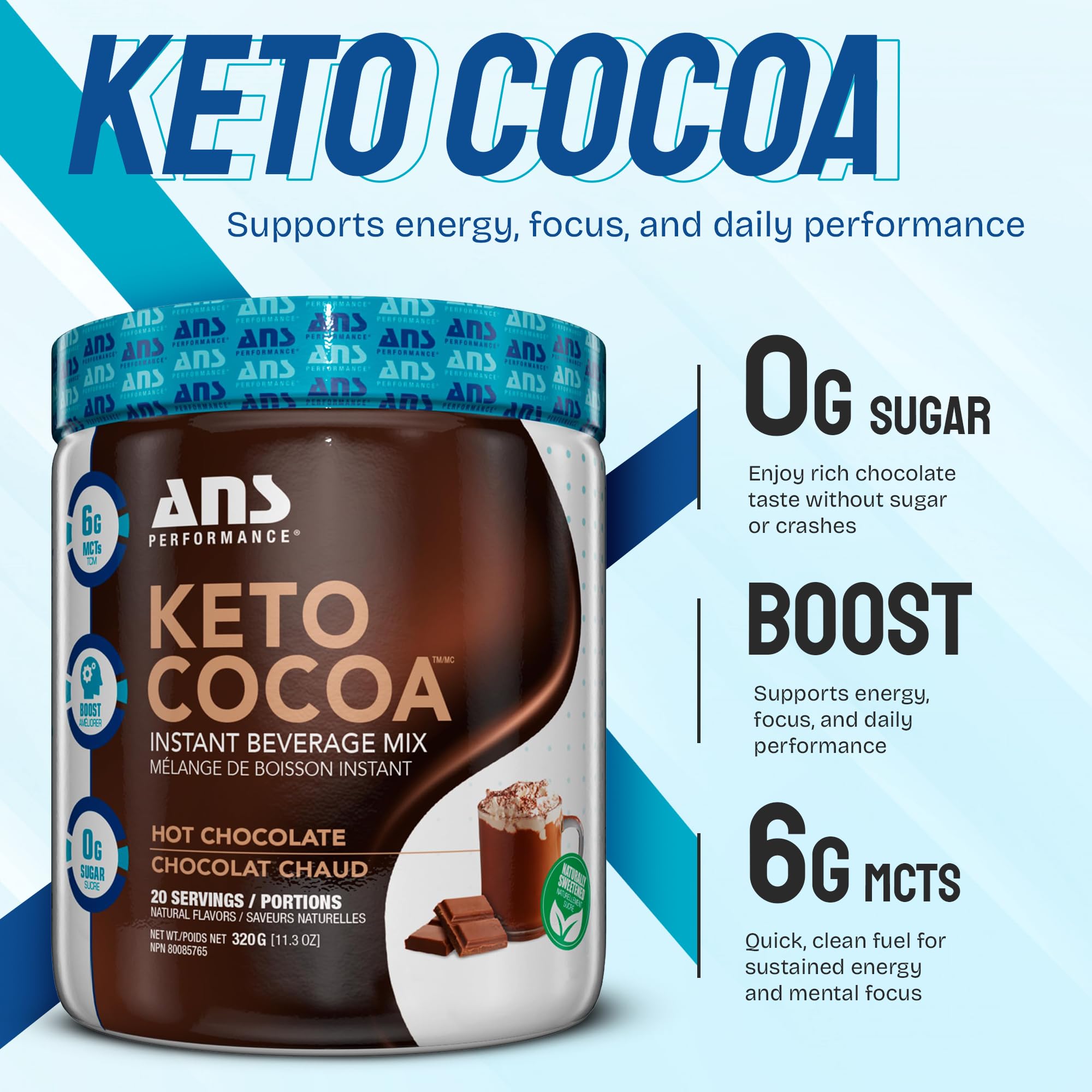 ANS Performance Keto Cocoa Instant Hot Chocolate Mix