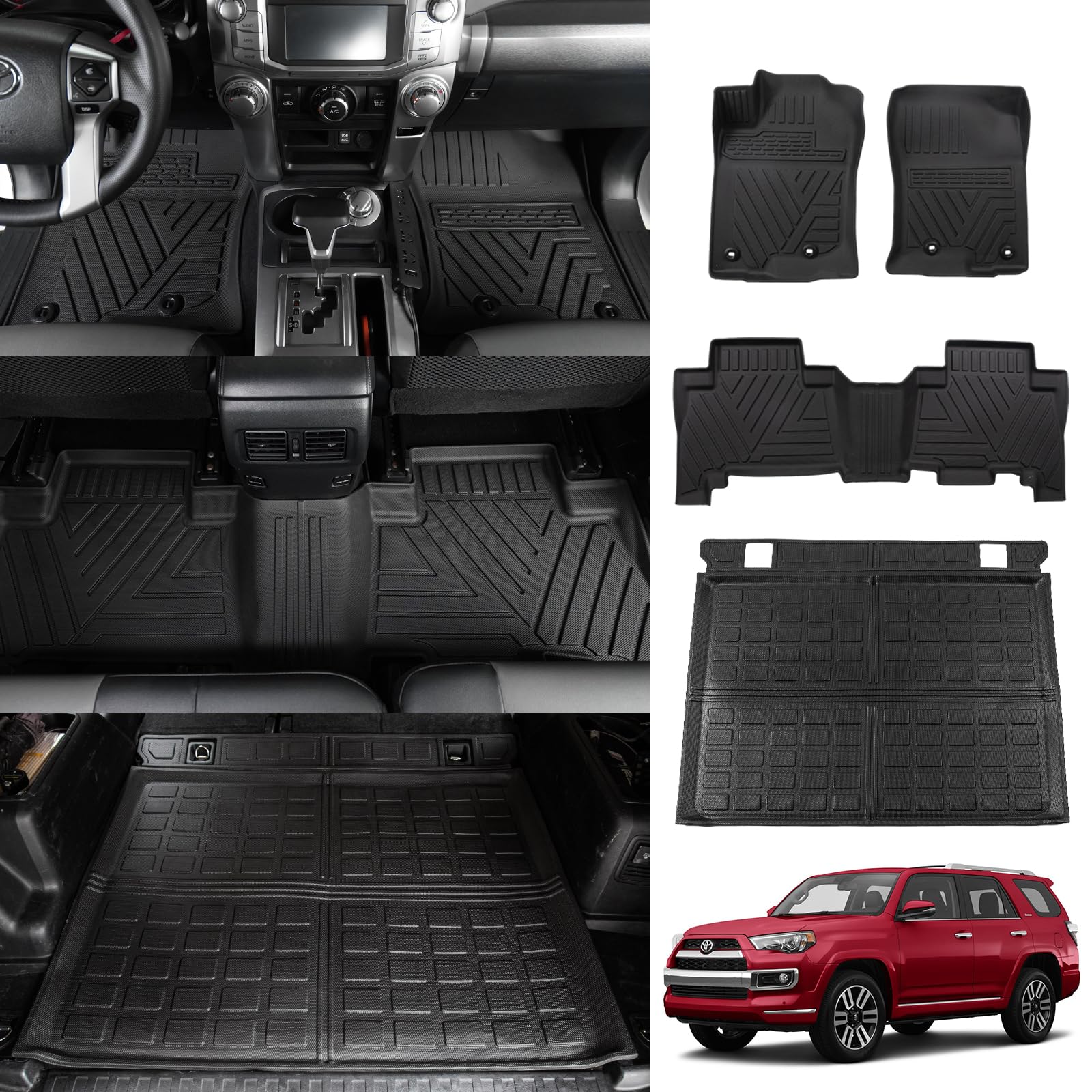 Photo 1 of Thinzyou Floor Mats Compatible with 2013-2023 Toyota 4 Runner 5 Seat Cargo Mat Cargo Liner TPE All Weather Trunk Mat 2022 4Runner Accessories (Trunk Mat+Floor Mats, Fit W/O Sliding Tray) Fit W/O Sliding Tray Trunk Mat+Floor Mats