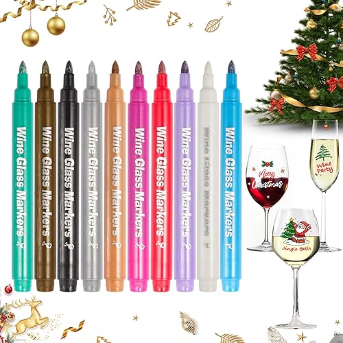 Adanluxe Metallic Wine Glass Markers, 10PCS Food Grade Non-Toxic Window