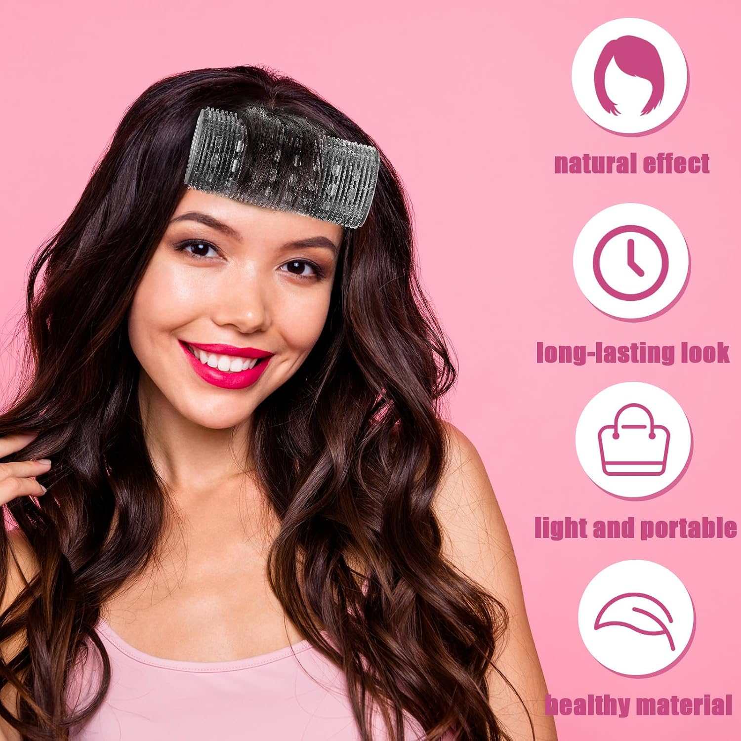 WILLBOND 8 Pcs Long Hair Rollers for Bangs Aluminum Core Curlers Thermal 4.7 x 2 Inch Black Self Grip Roller for Long and Medium Jumbo Hair Women Hairstyle