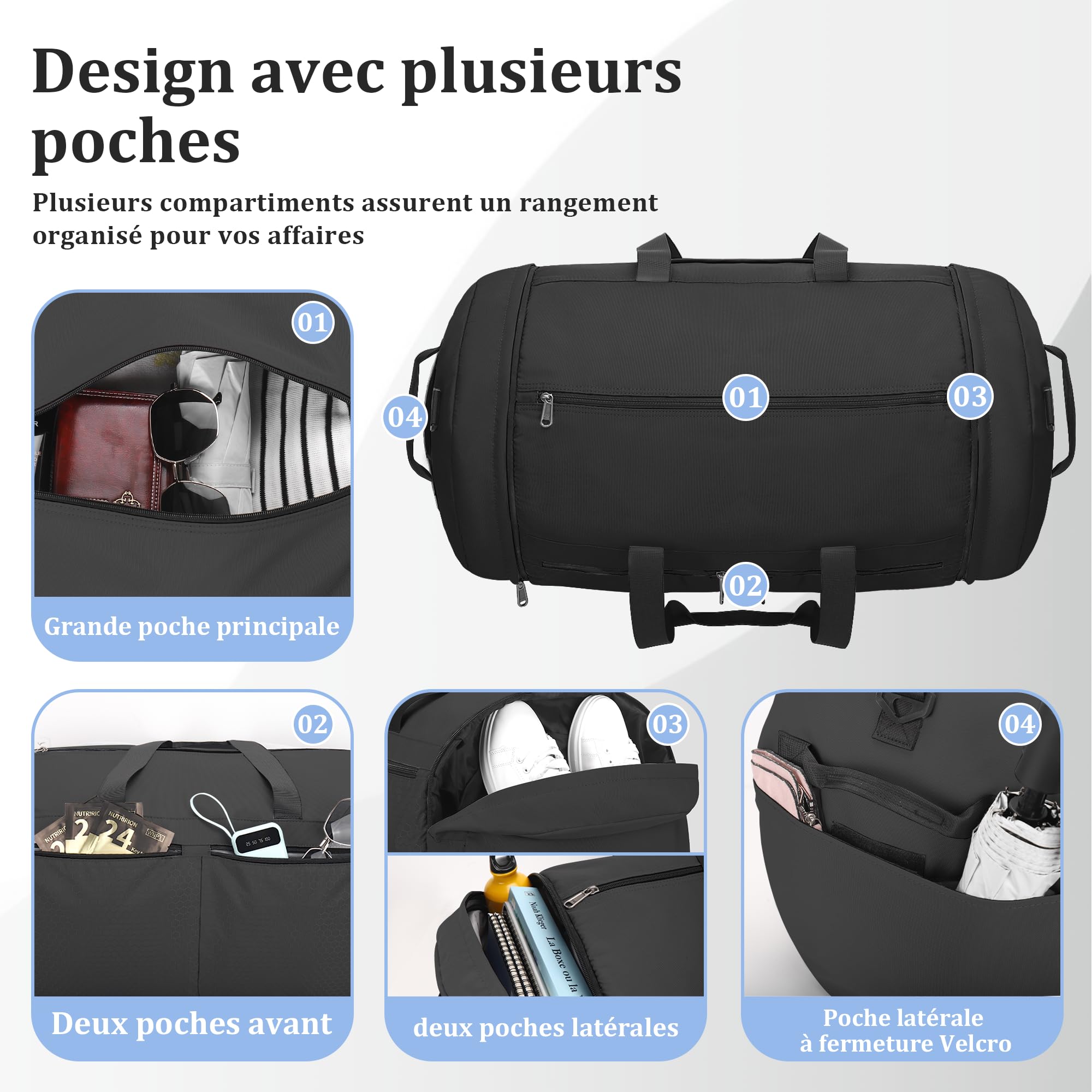 Sac de Voyage Léger 80L Pliable, Imperméable avec Compartiment Chaussures | Grand Capacité, Poches Multiples, Portable et Ventilé, Idéal pour Sport et Voyage, Unisexe pour Femmes et Hommes