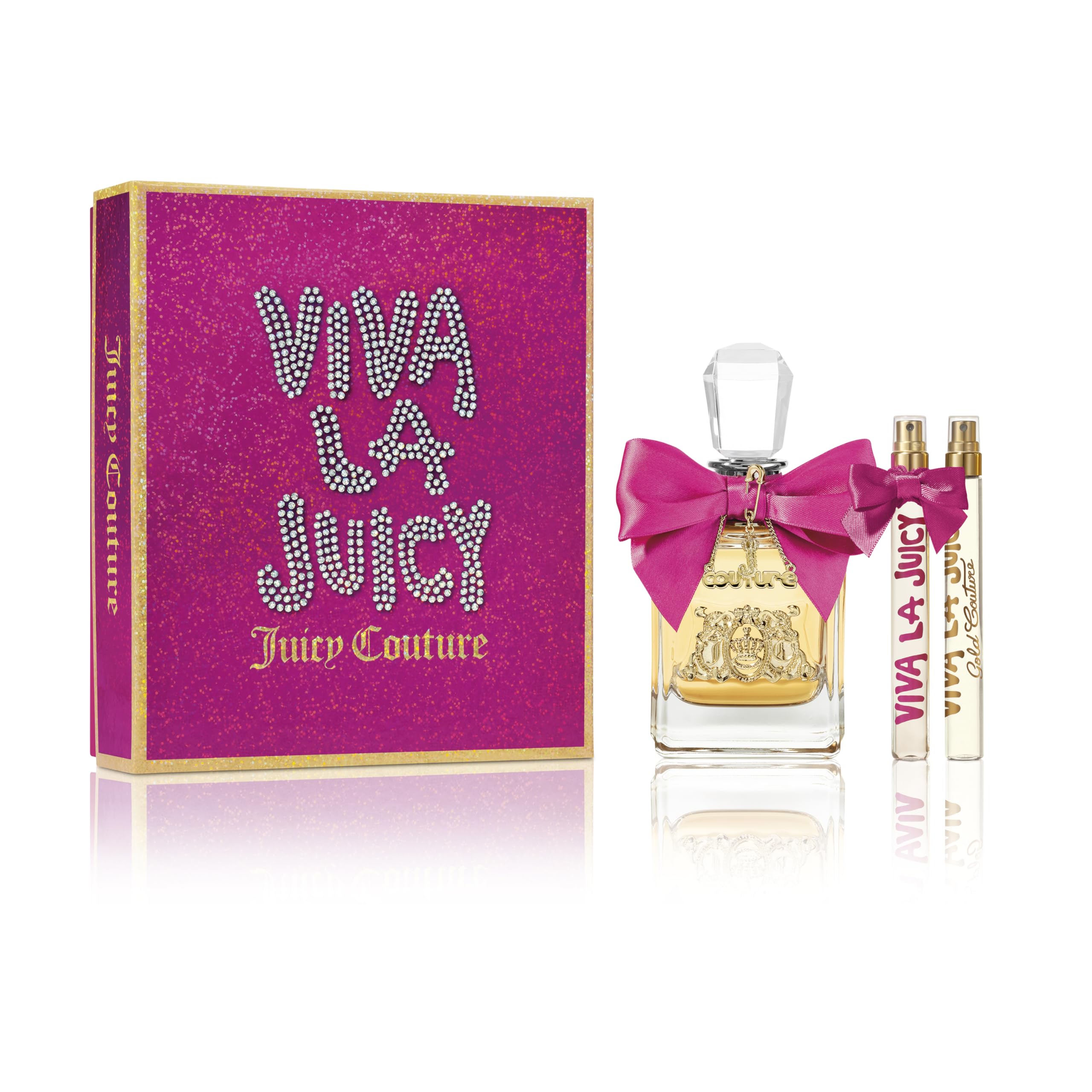 Juicy Couture - Viva la Juicy Eau de Parfum, Set de 3 Piezas, Fragancia Dulce y Floral con Vainilla, Jazmin y Caramelo, Perfumes de Mujer, Eau de Parfum de Larga Duración para Cualquier Momento