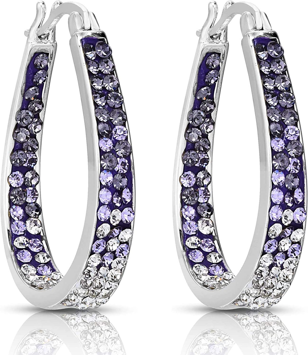 Savlano 14K White Gold Plated Inside Out Crystal Hoop Earrings For Women Comes With Savlano Gift Box