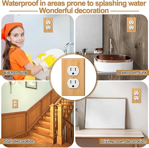 Miniatura 4 de Pinkunn 20 placas de interruptor de luz de salida de madera maciza de doble orificio de 4.5 x 2.76 pulgadas, cubierta de interruptor de luz de