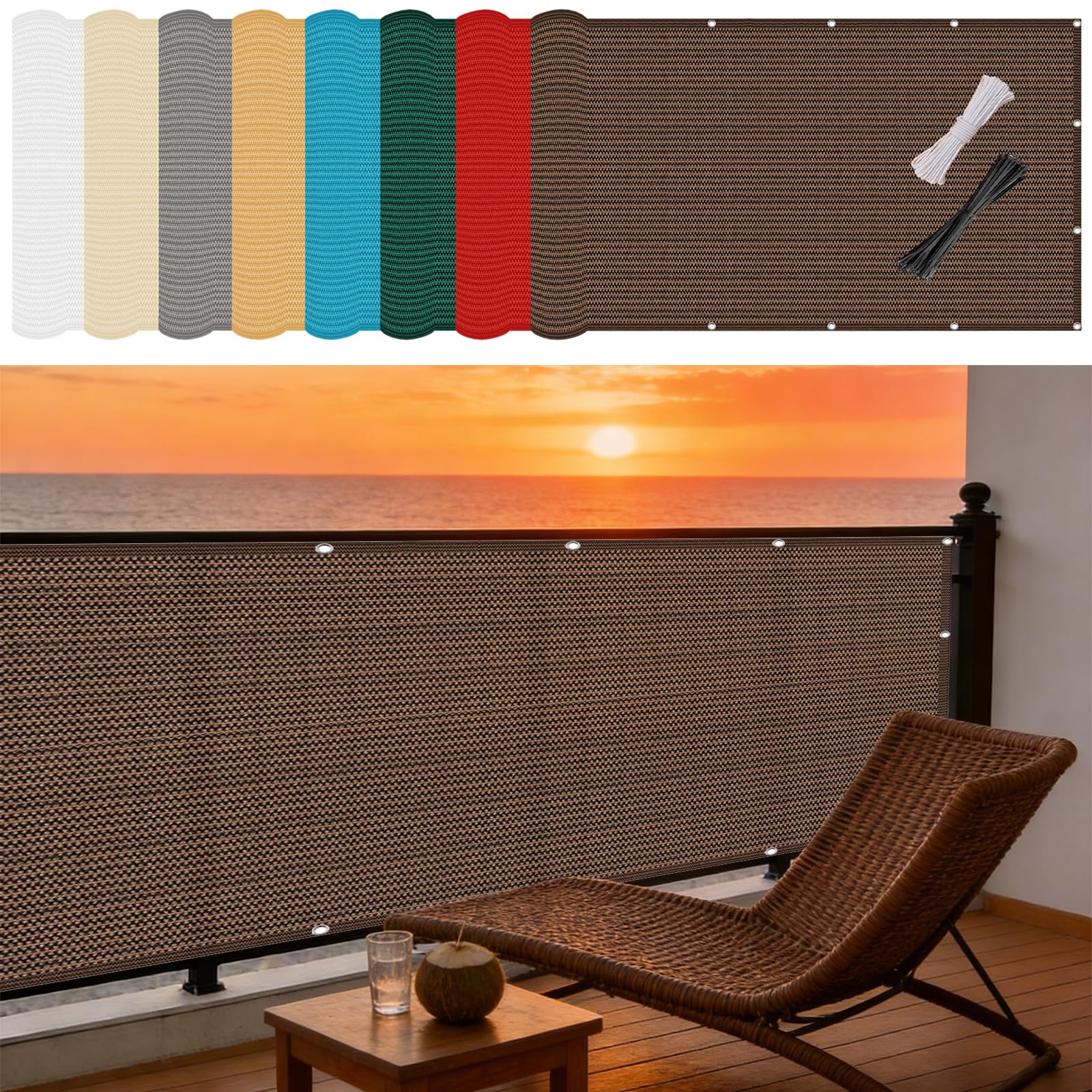 Brise vue balcon 85x425 cm marron en HDPE 220g pour occultation extérieure