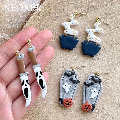 Miniatura 5 de KEOKER Cortadores de arcilla polimérica para Halloween, cortadores de arcilla para la fabricación de aretes de Halloween, 10 formas de Halloween,