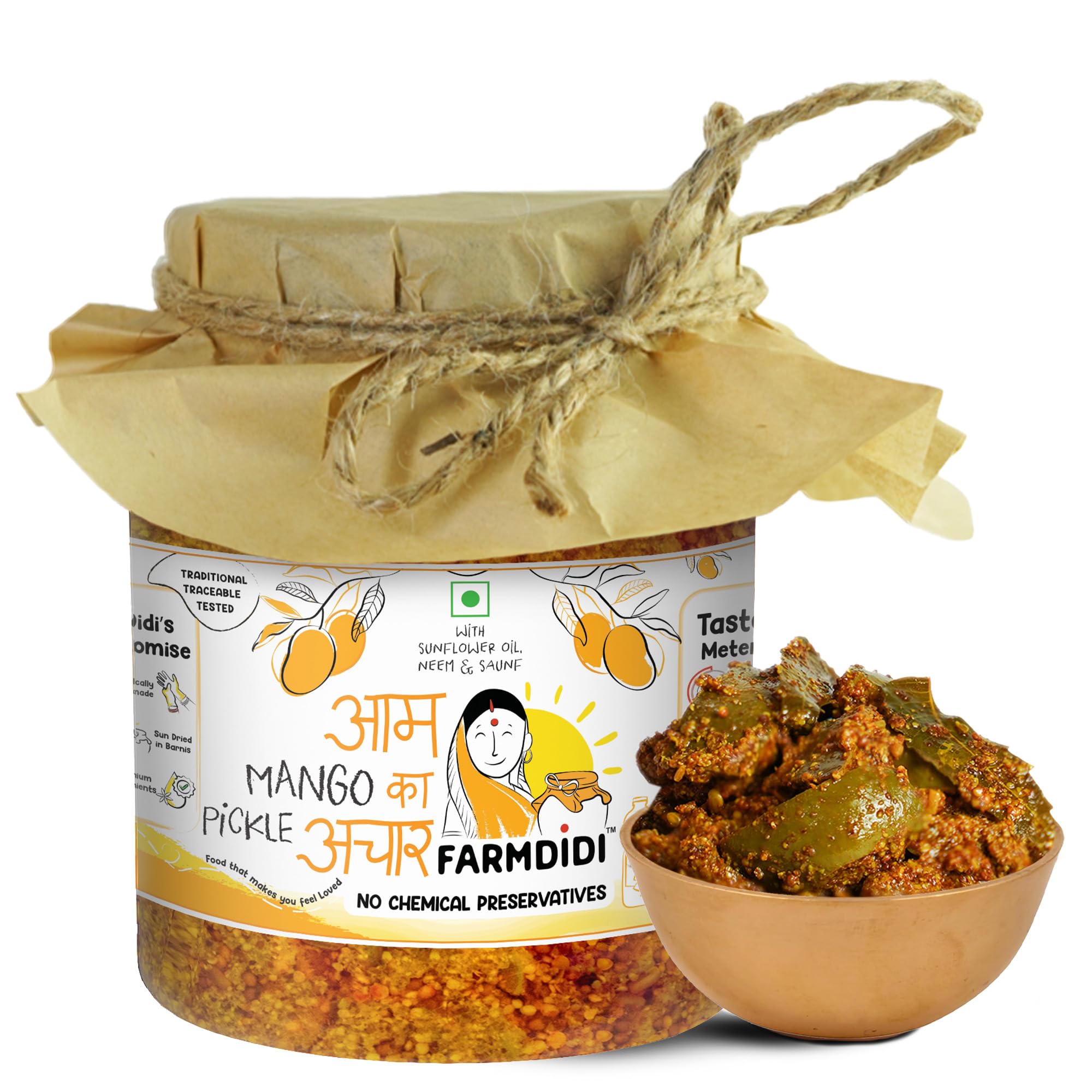 FarmDidi Mango Pickle 1kg in Fresh Homemade Mango Cucumbers & Chutneys | Traditional Indian Achar | Less Authentic Cucumber in Dry Oil Aam ka achaar Homemade with