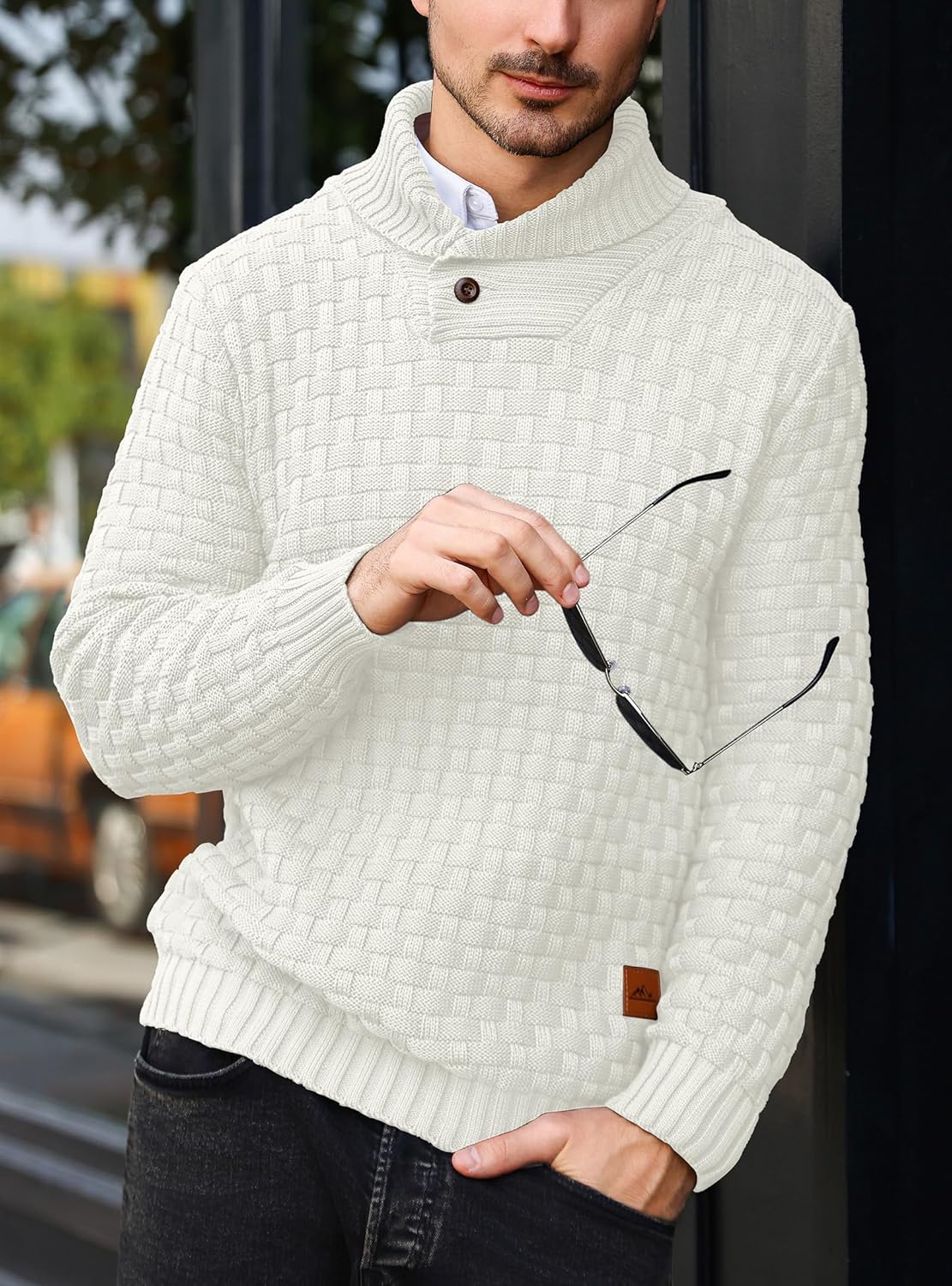 Mens Casual Pullover Fall Winter Turtleneck Cable Knit v Neck Fisherman Waffle Sweater - Image 3