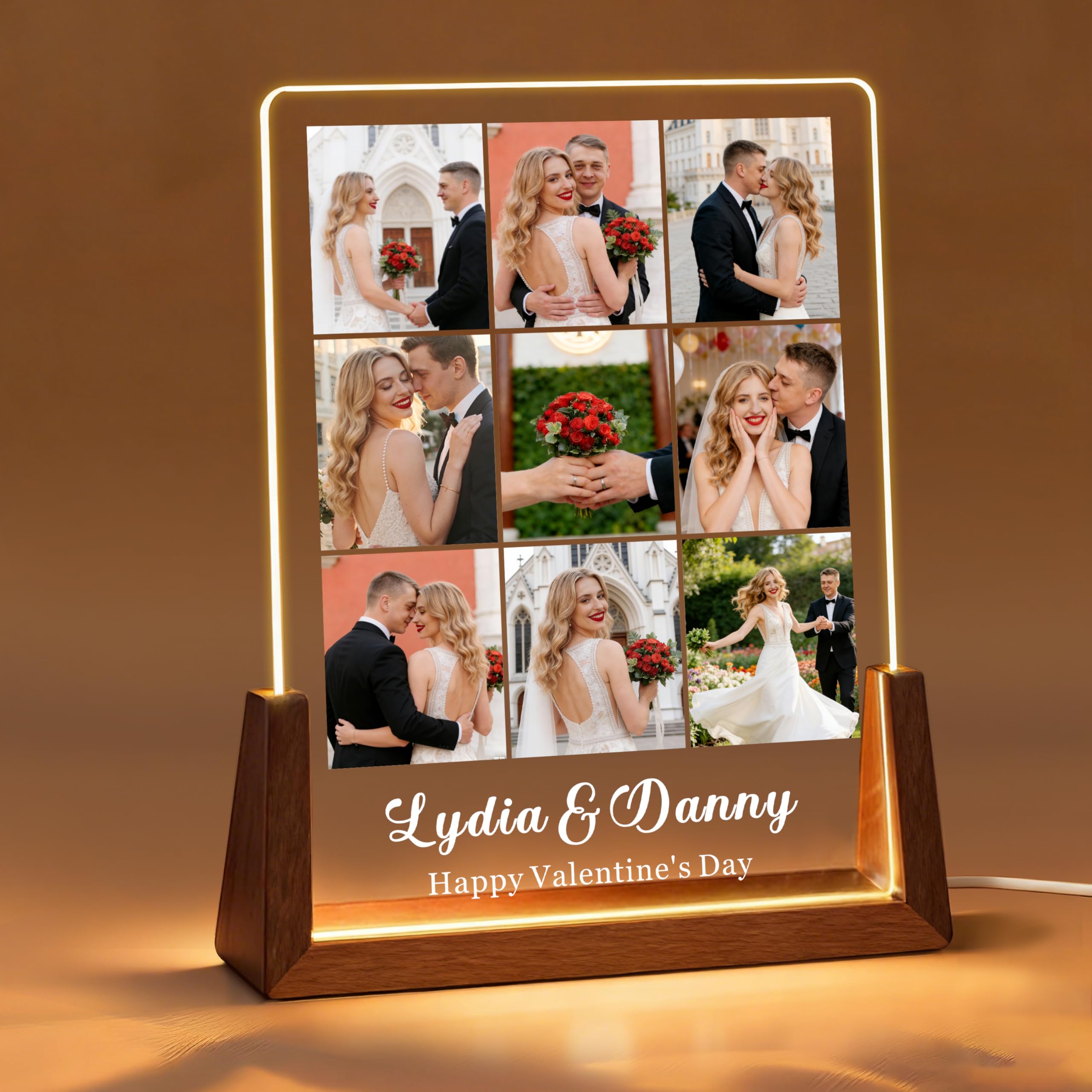 EDSG Personalised Picture Frames Gifts for Women Men, LED Photo Frame Gift for Girlfriend Boyfriend Wife Husband, Personalised Gifts for Valentines, Anniversary, Birthday, Christmas (9-Photos)