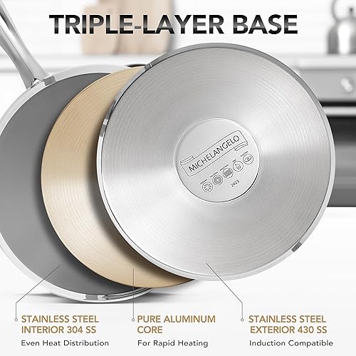 Miniatura 3 de MICHELANGELO Juego de ollas de acero inoxidable con tapas de 1 cuarto, 2 cuartos y 3 cuartos de galón, juego de 6 cacerolas de acero inoxidable,