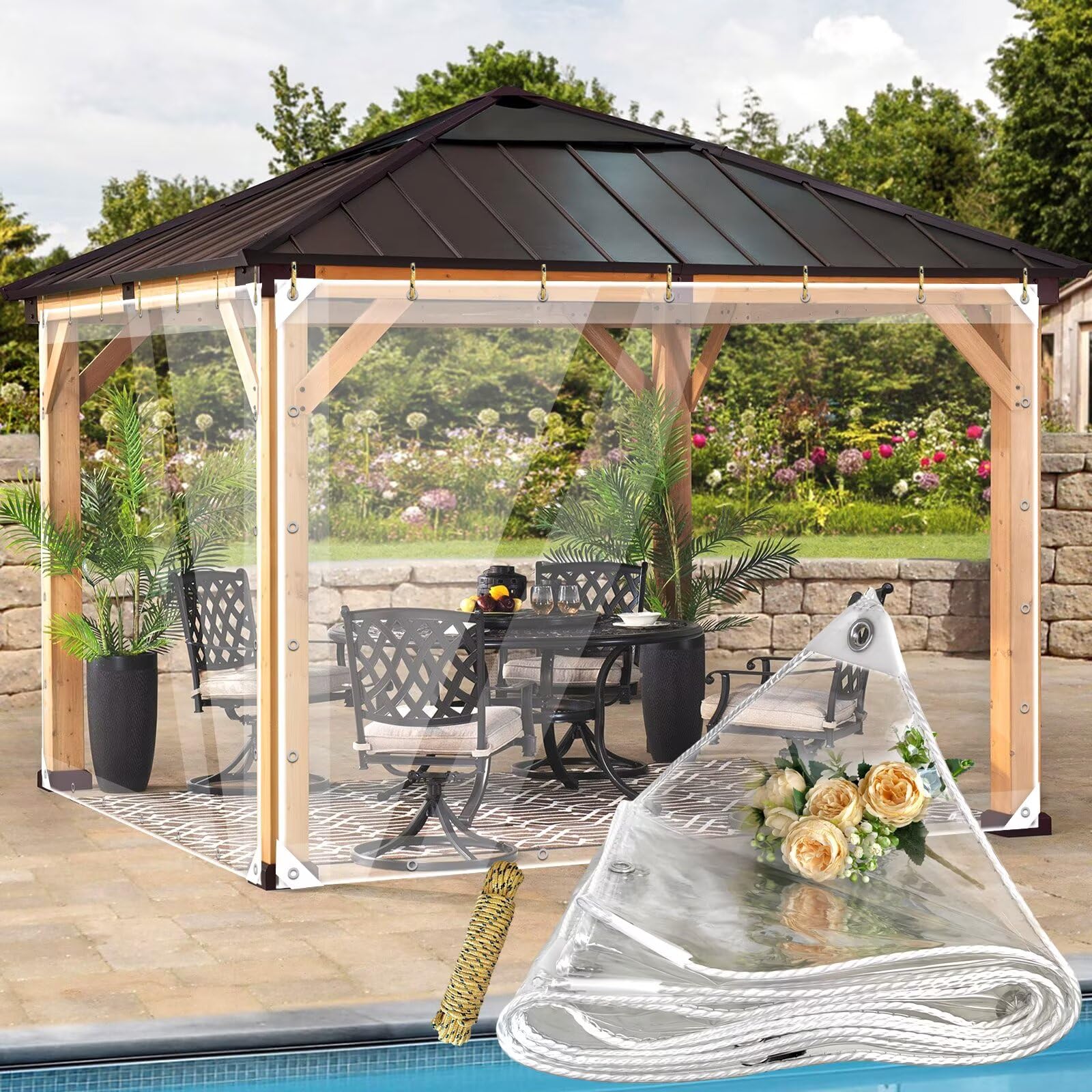 Gnkbtof Transparent Color 0.8 M X 1.9 M Clear Thicken Waterproof Tarpaulin, Rainproof Covering, Heavy Duty Anti Tear Tarp With Grommets, Windproof Snowproof Poly Transparent Tarpaulin For Patio, Plants, Henhouse, Garden