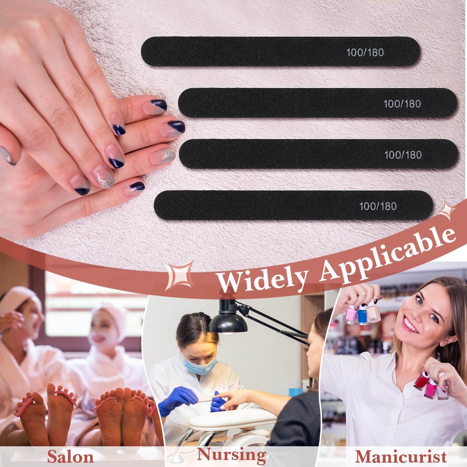 Lasnten 200 limas de uñas de grano 100/180 profesionales de doble cara, reutilizables, herramienta de manicura y pedicura, lima pulidora de uñas de grano alto, lima de uñas de madera a granel para