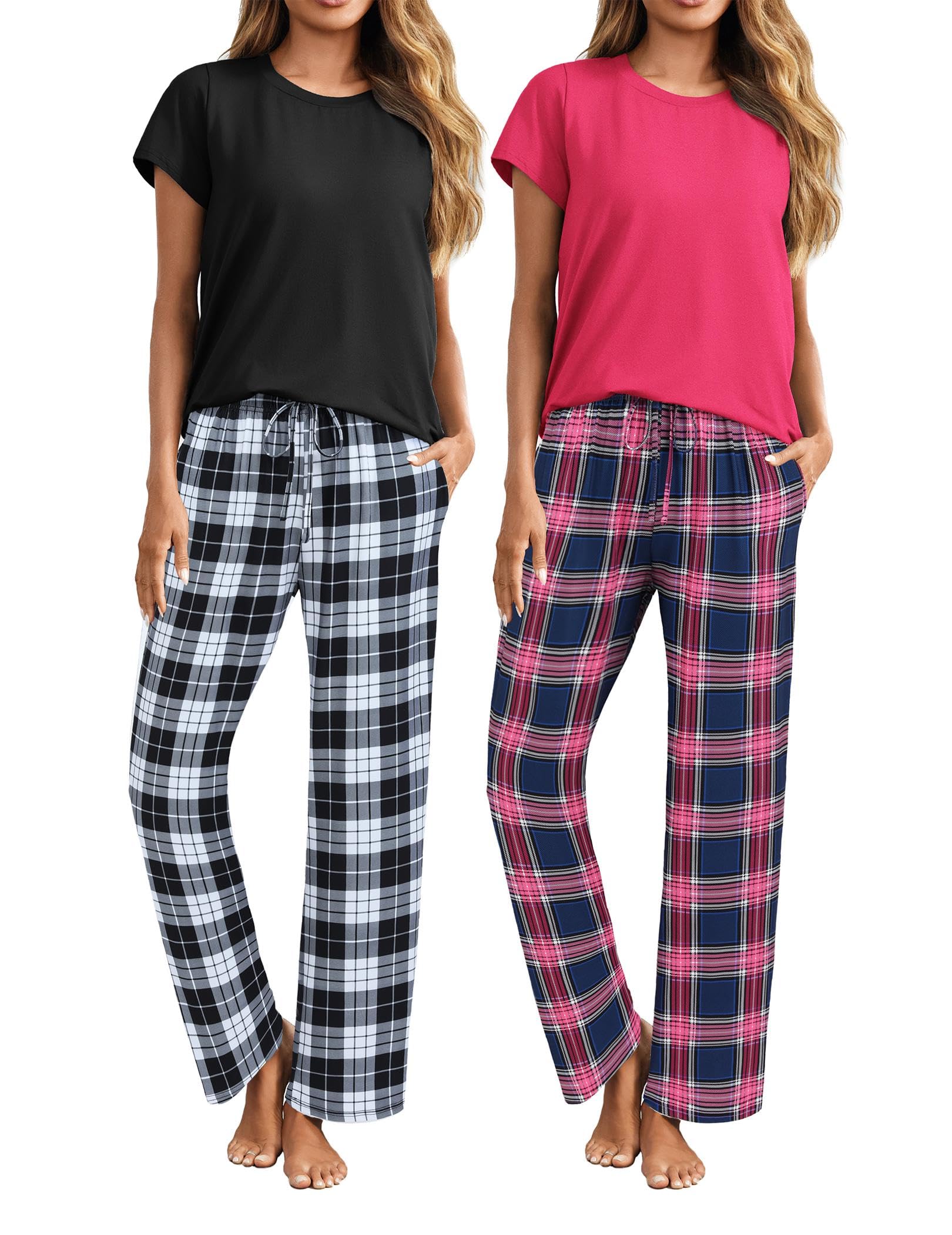ELESOL 2 Piece Outfits For Women Lounge Sets Pajama Sets Short Sleeve Top and Pants with Pockets