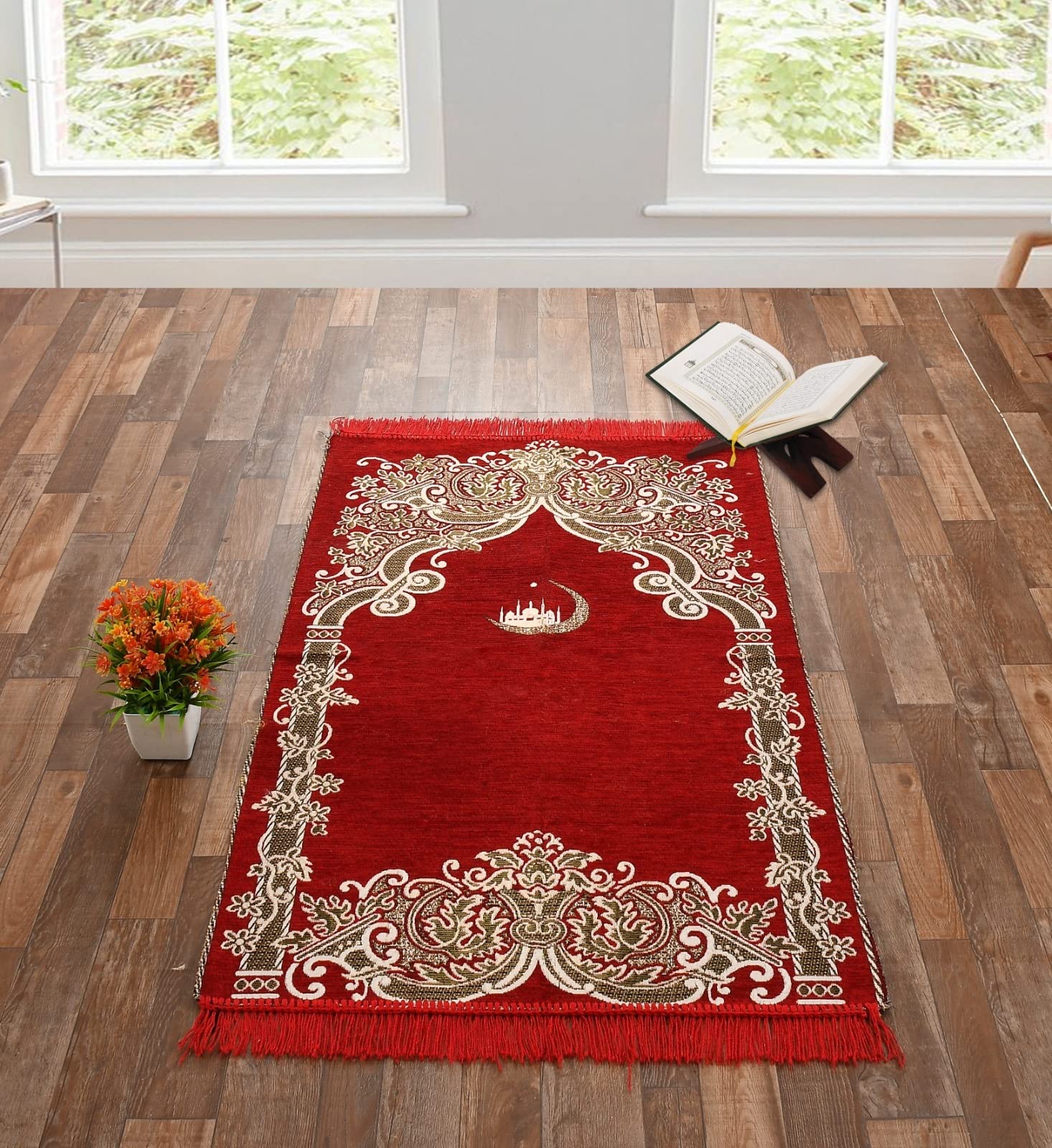 KETOSTICS® Chenille Soft Prayer Mat Foldable 4x2 feet (Red Moon)