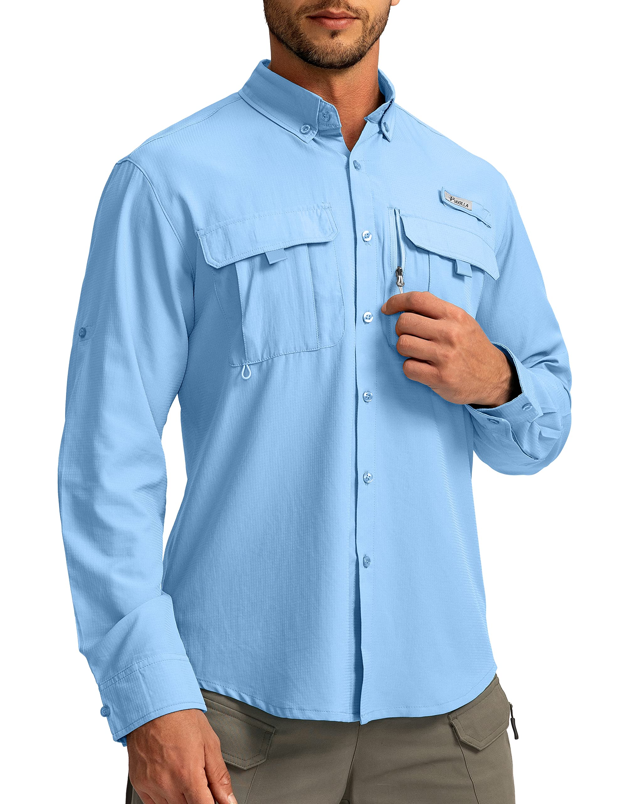 Men's Sun Protection Fishing Shirts Long Sleeve Travel Work Shirts for Men UPF50+ Button Down Shirts with Zipper Pockets