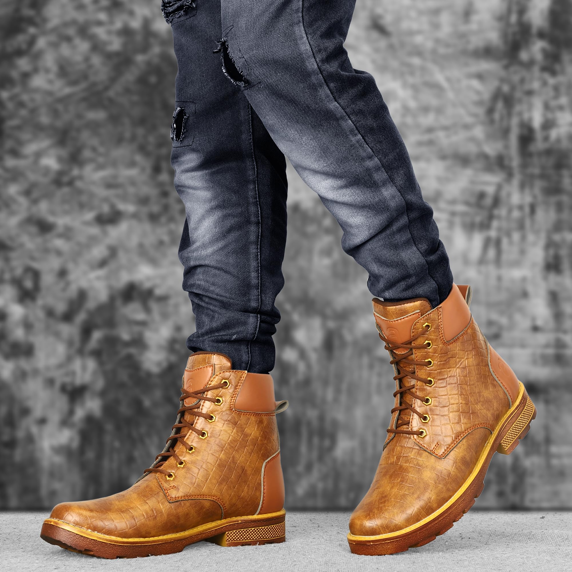 ARICS Moto Inspired Mild water proof High top ankle Snow boots for Men (BROWN, UK Footwear Size System, Adult, Men, Numeric, Medium, 8) 2