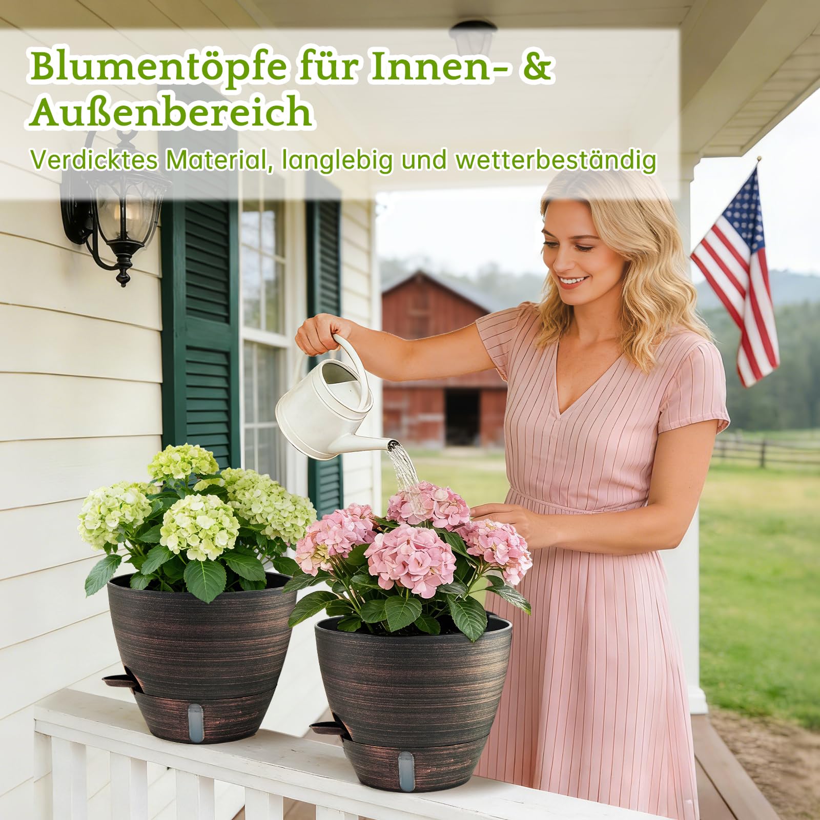 ZMTECH 25 cm Pflanztöpfe mit Bewässerungslippe Selbstbewässernde Pflanztöpfe mit Abflusslöchern und herausnehmbarem Untersetzer Kunststoff-Pflanztöpfe (Bronzen, 2er-Set)