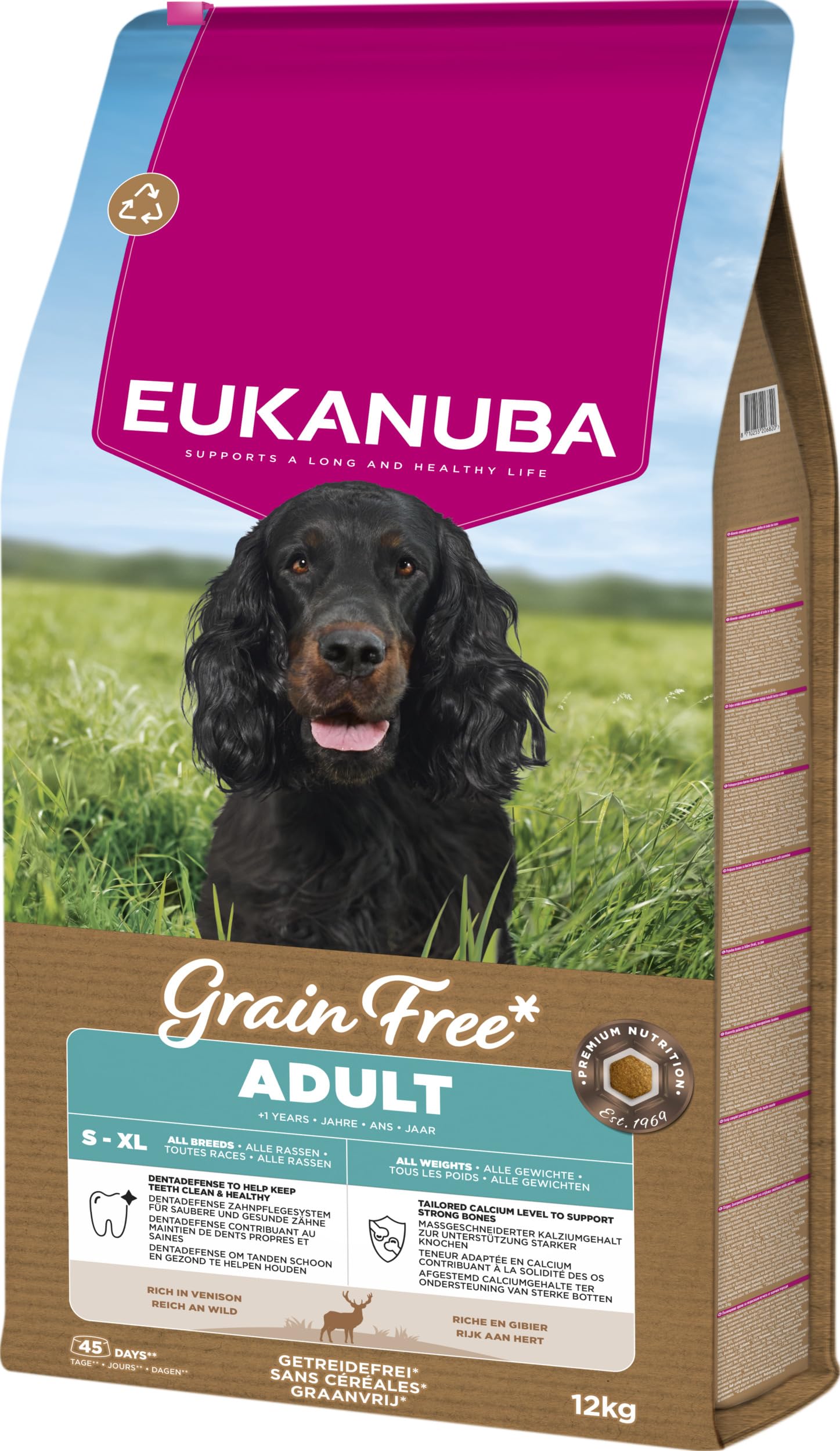 Eukanuba, alimento para Perros sin Cereales con venado, alimento seco Premium sin Cereales para Perros Adultos de Todas Las Razas, 12 kg | Comida seca premium con caza | sin cereales | para perros adultos