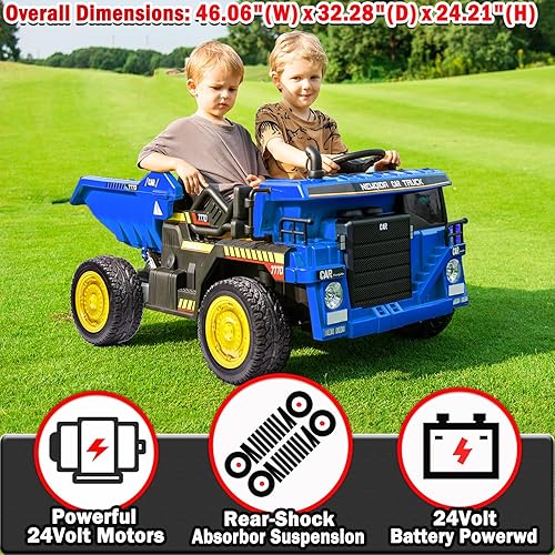 Miniatura 2 de NEWQIDA Camión volcador de 24V para niños, coche eléctrico con control remoto, vehículos de construcción con cama basculante eléctrica, pala, 2 Azul