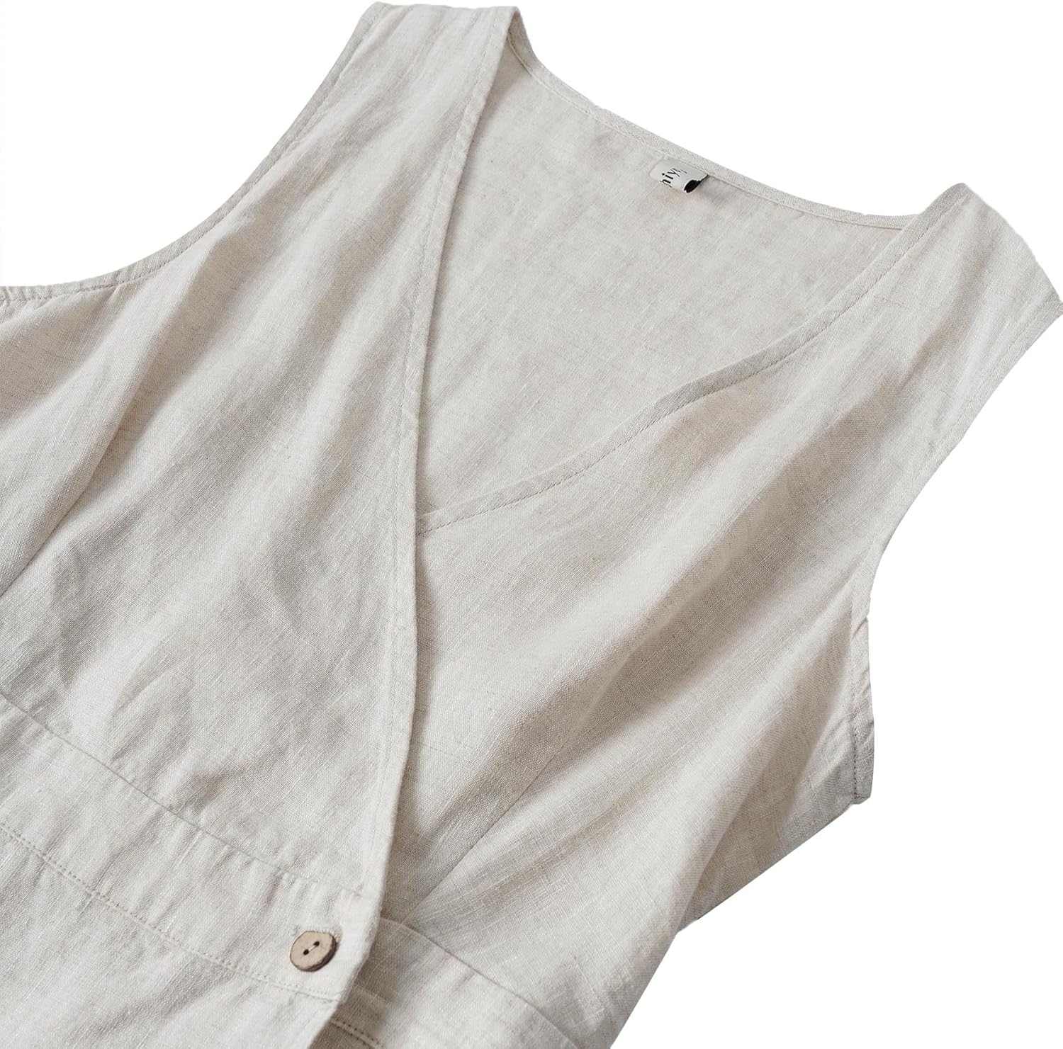 Amazhiyu Women's 100% Linen Summer Sleevelesss V-Neck Wrap Midi Dresses Casual - Image 3