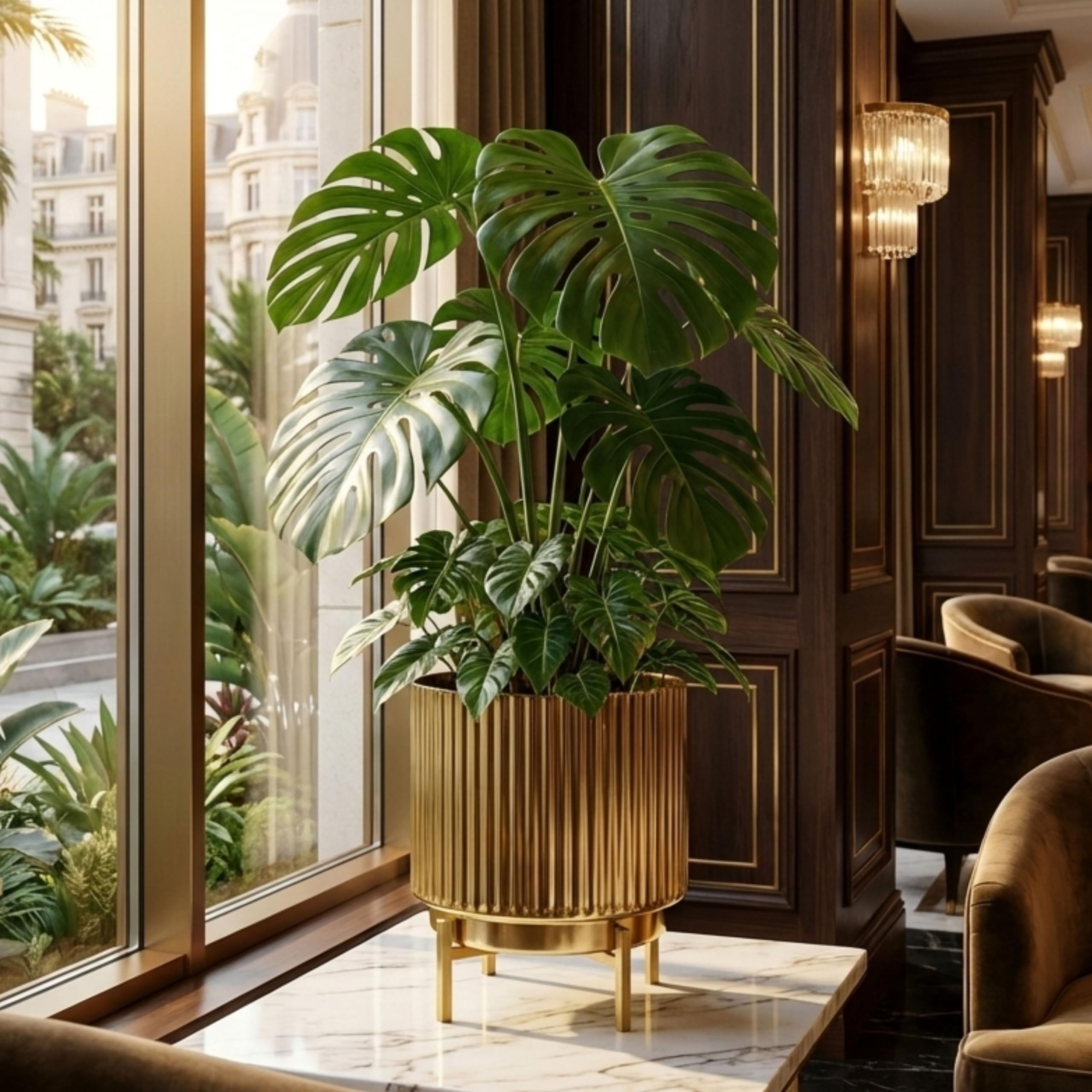 Gold Fluted Planter with Stand - Elegant Home Decor -2