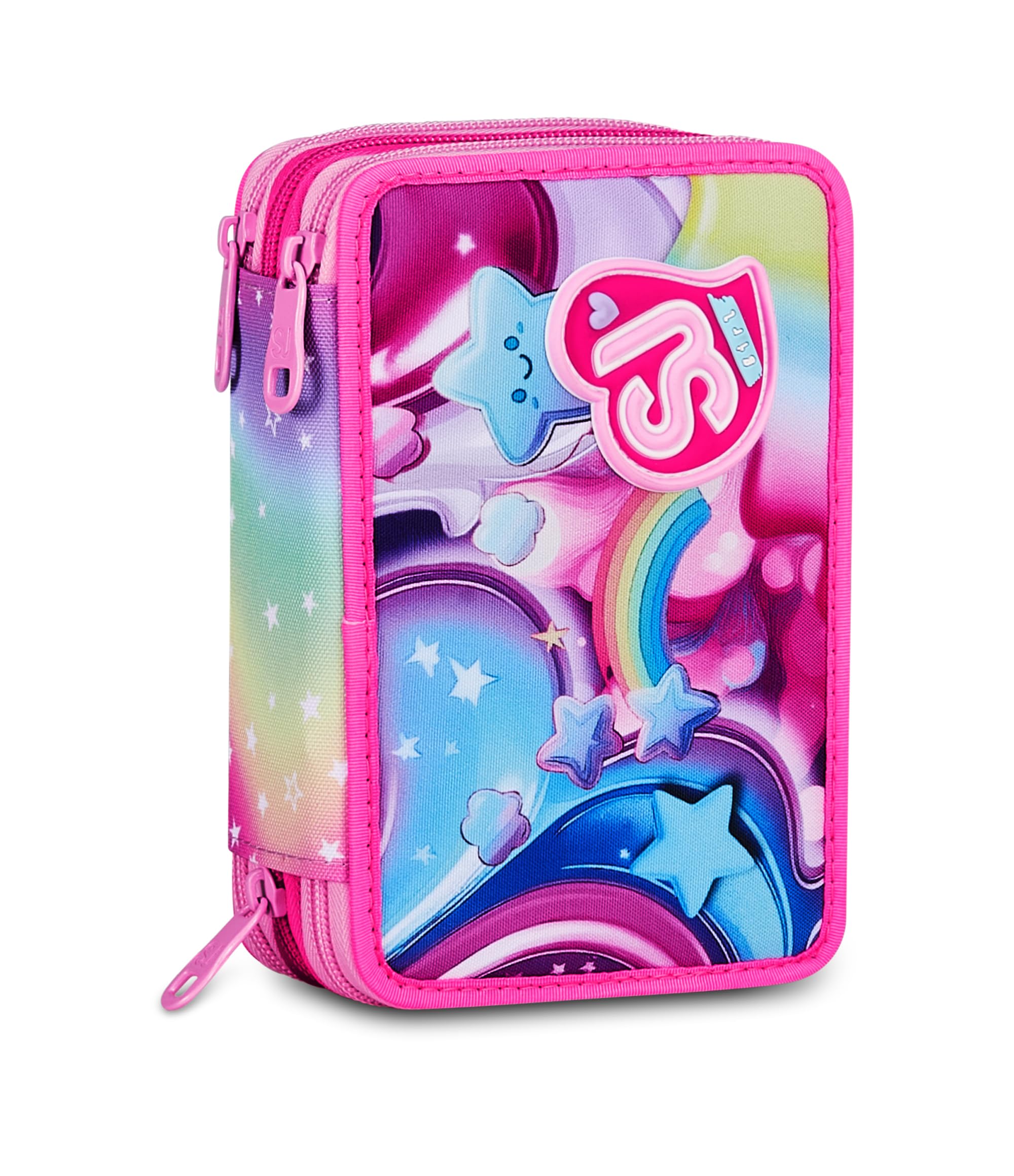 SJ GANG STYLE JAM GANG Astuccio Scuola 3 zip SOFT POUCH GIRL, Rosa, Triplo Scomparto, 45 pezzi, Portapenne Attrezzato, Completo di matite, penne e colori, Accessori Zaino, Scuola elementare, Bambina