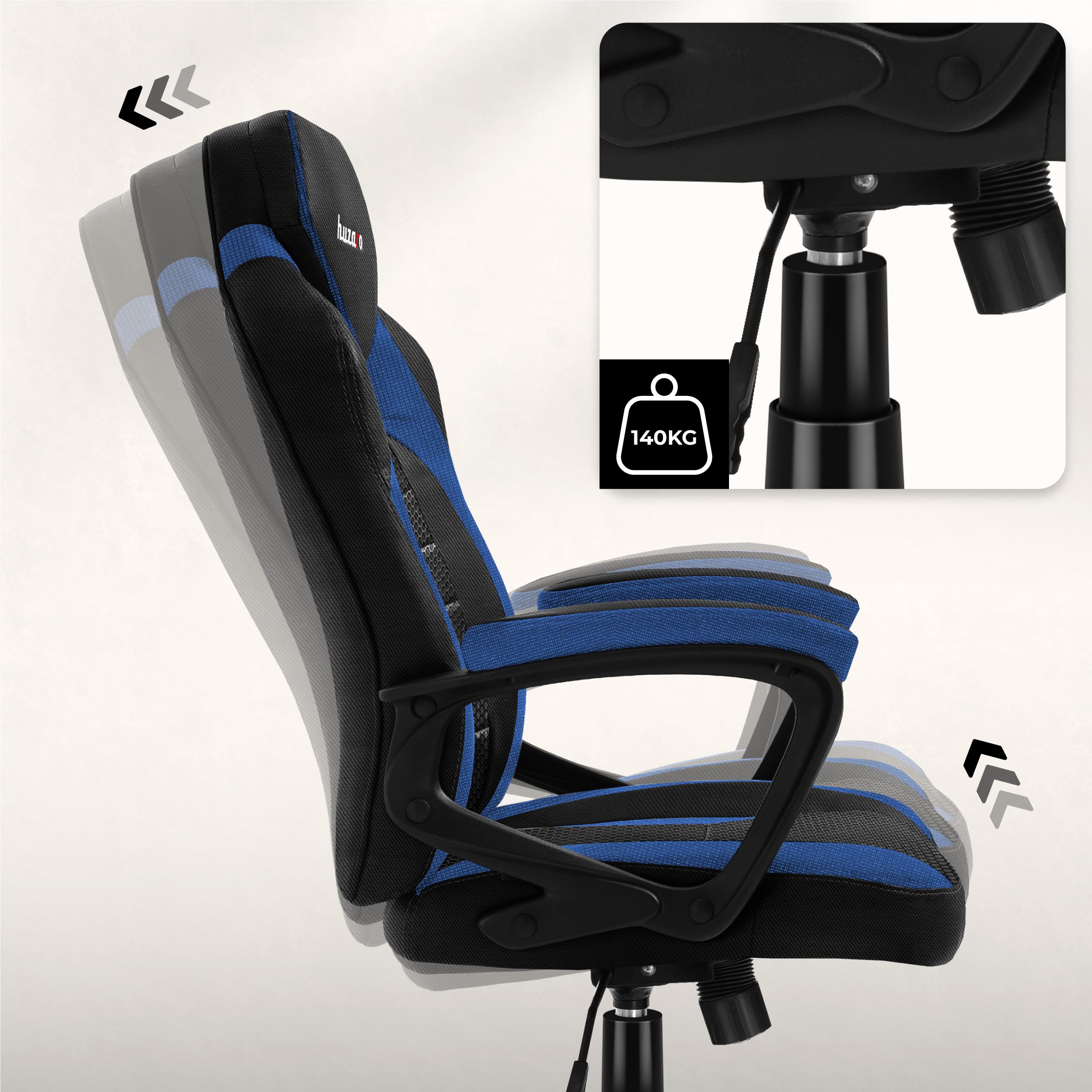 huzaro Force 2 5 Ergonomic Racing Gaming Chair, Office Chair, Gaming Chair, Rocking Mechanism, Armrests, Ventilated Fabric, Maximum Load 140 kg (White Mesh