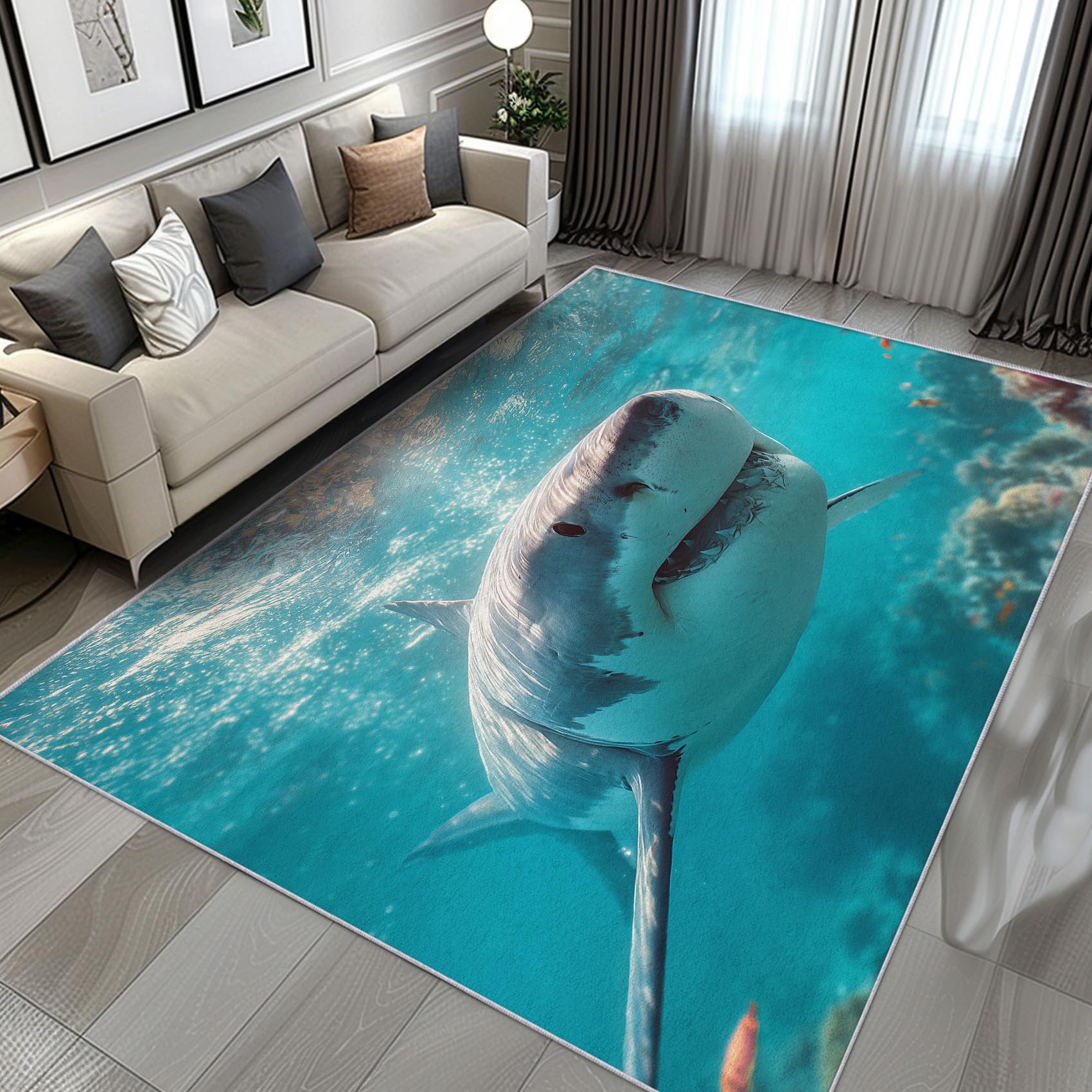 Tapis salon requin 80x150cm moquette poils courts antidérapante