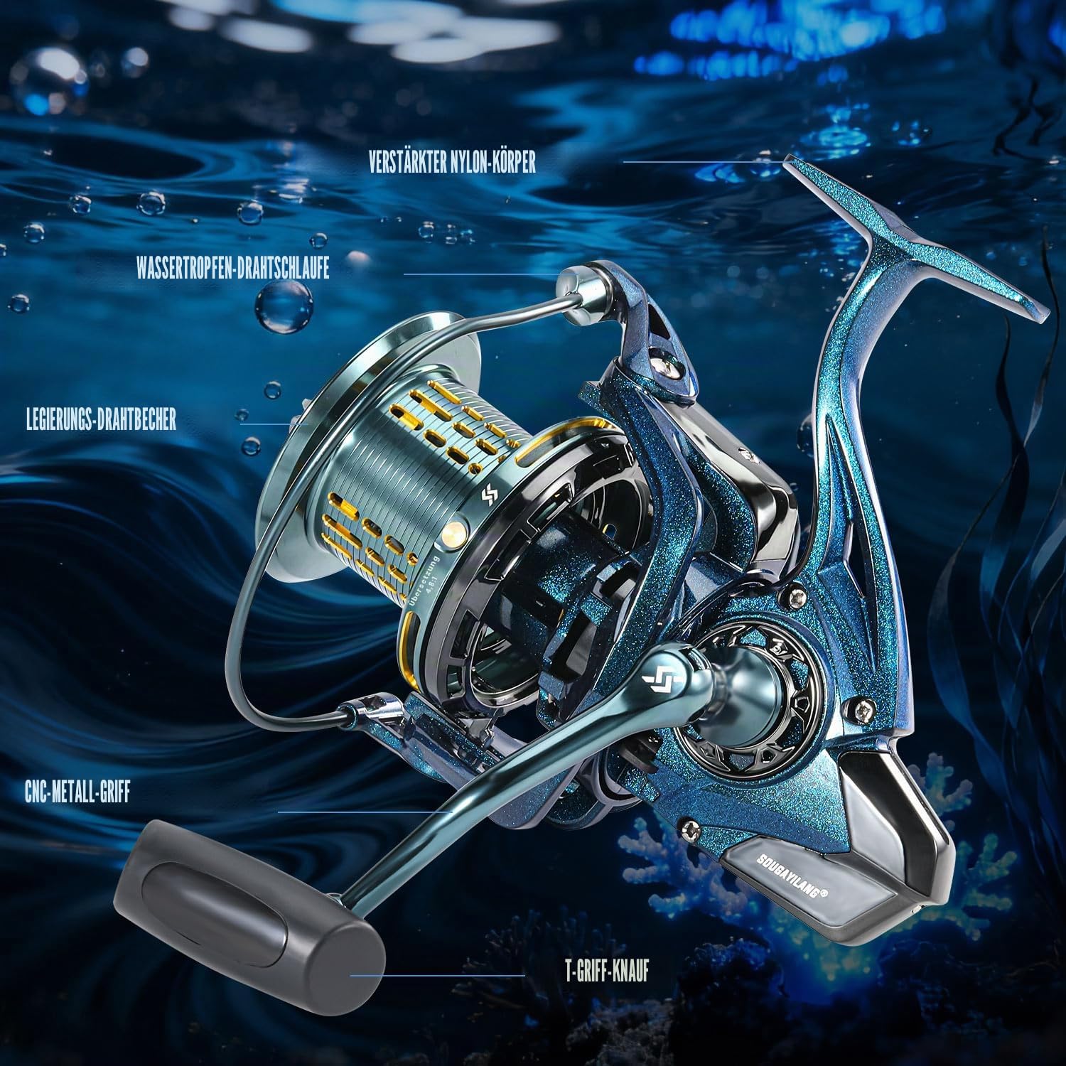 Yun Nong Spinnrollen - 10000/12000/14000 Serie 18+1 Edelstahl-Kugellager 14,5 kg Widerstand 4,8:1 Übersetzung CNC Aluminium Spule Ultra Glatt & Leistungsstark für Salzwasser Süßwasser & Brandung
