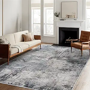 RUUGME Washable Abstract Rug 5x7: Living Room Large Vintage Area Rug Soft Indoor Low Pile Carpet Bedroom Dining Room Non-Slip Backing Stain Resistant Distressed Floor Decor Washable Mat 5X7 Blue