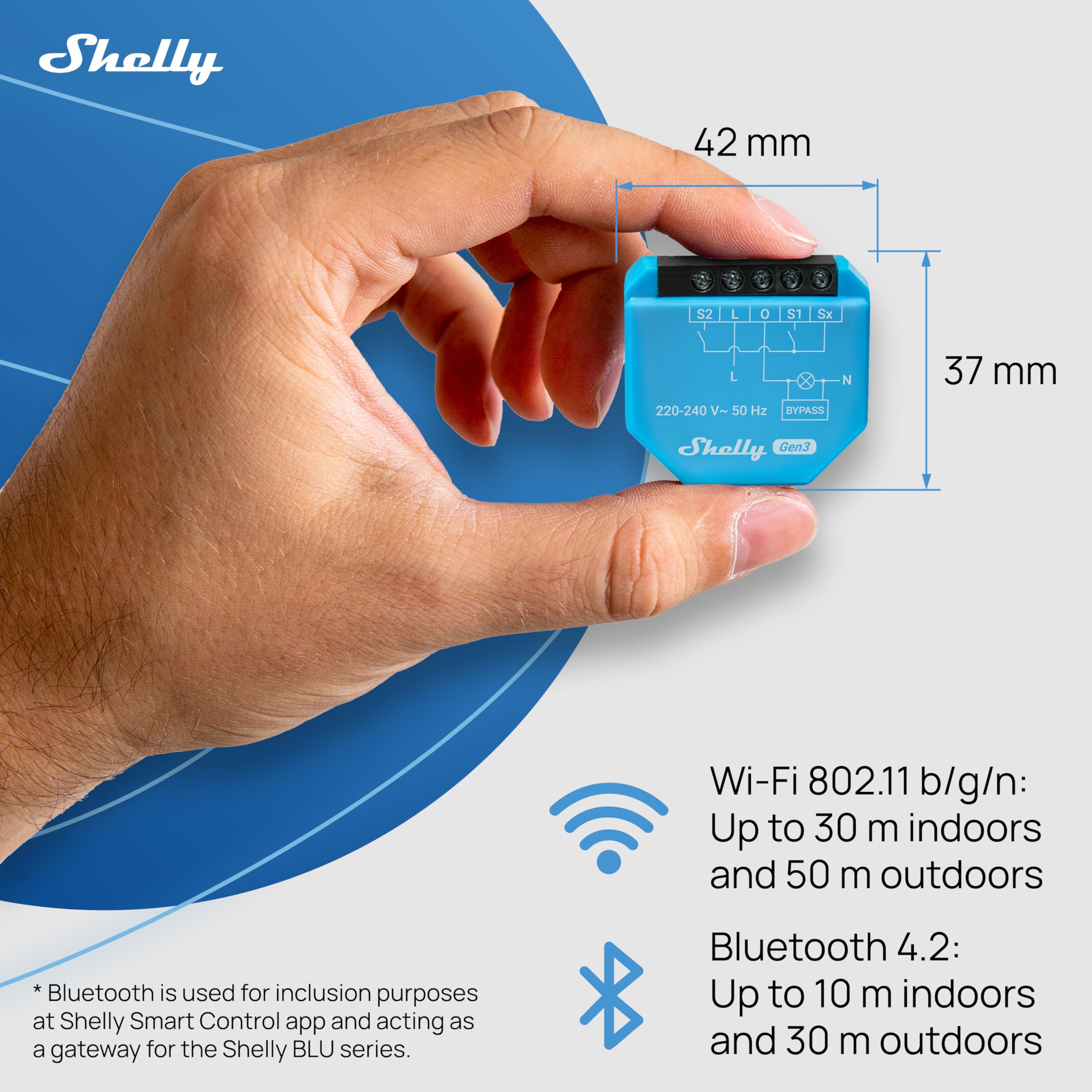 Shelly 1L Gen3 Con Bypass- Interruptor Inteligente WLAN, 1 Canal, Alexa, Google Home, Smartthings, No Requiere Concentrador, Mando A Distancia, No Requiere Conductor Neutro, Montaje Empotrado, Control