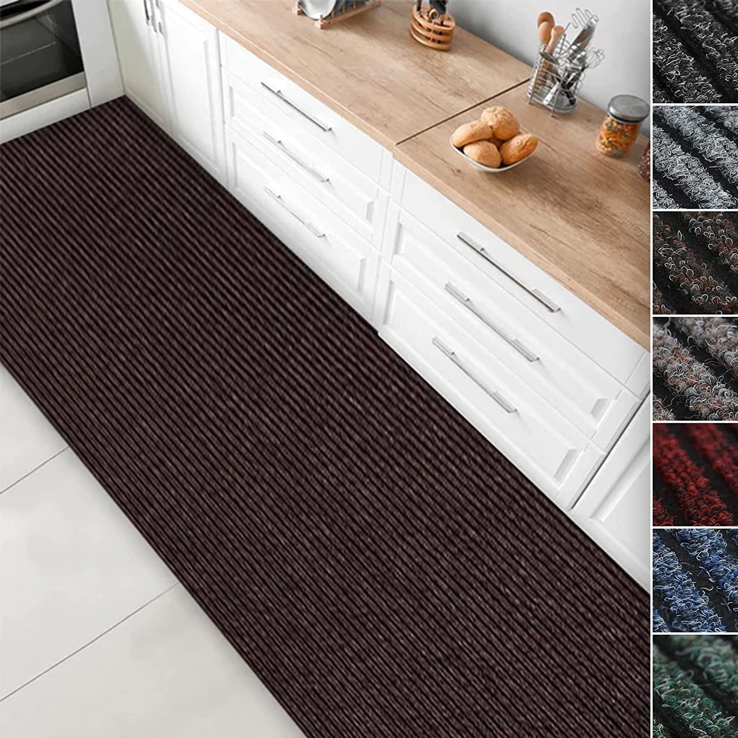 KARAT Tapis de Cuisine Granada - coupé sur Mesure - Largeur : 80 cm - antidérapant et Isolant sonore (Brun, 80 x 400 cm)