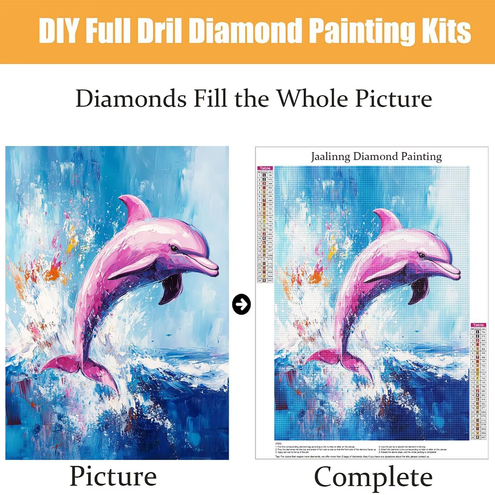 Diamond Painting Kit Completo, Diamond Painting Delfino, 5D Quadrato Pittura Diamante Kit Manualidades Adultos DIY Diamantini Crystal Art Disegni Ricamo Punto Croce Artigianale,60x90cm Astratto j0-810