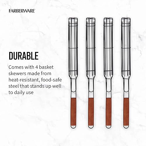 Miniatura 4 de Farberware 5290494 BBQ Shish Kabob - Cestas para asar, color negro y madera