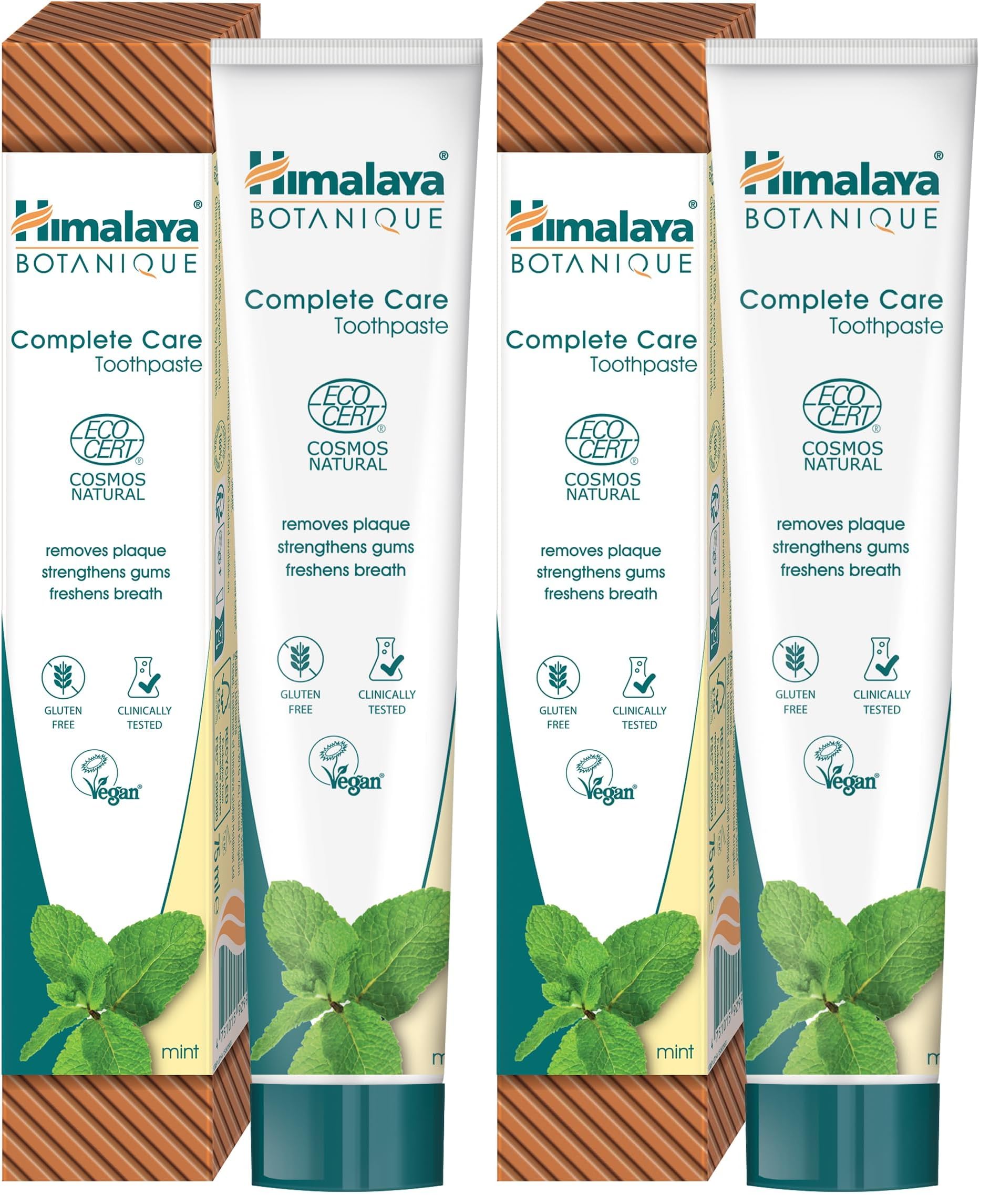 Himalaya Botanique Plak Karşıtı Komple Bakım Diş Macunu 75ml | Ecocert Cosmos Sertifikalı | Organik Aktif, Nane Aromalı | Florür ve Gluten İçermez (2 paketi)