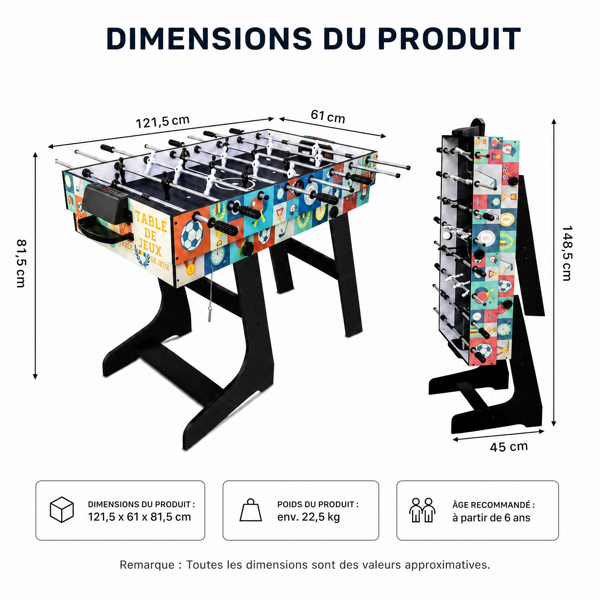 HLC Table multijeux 4 en 1, intégrant BabyFoot, Billard, ping-Pong et air Hockey,Idéal pour Les Adultes et Les Enfants, il constitue Le Cadeau Parfait