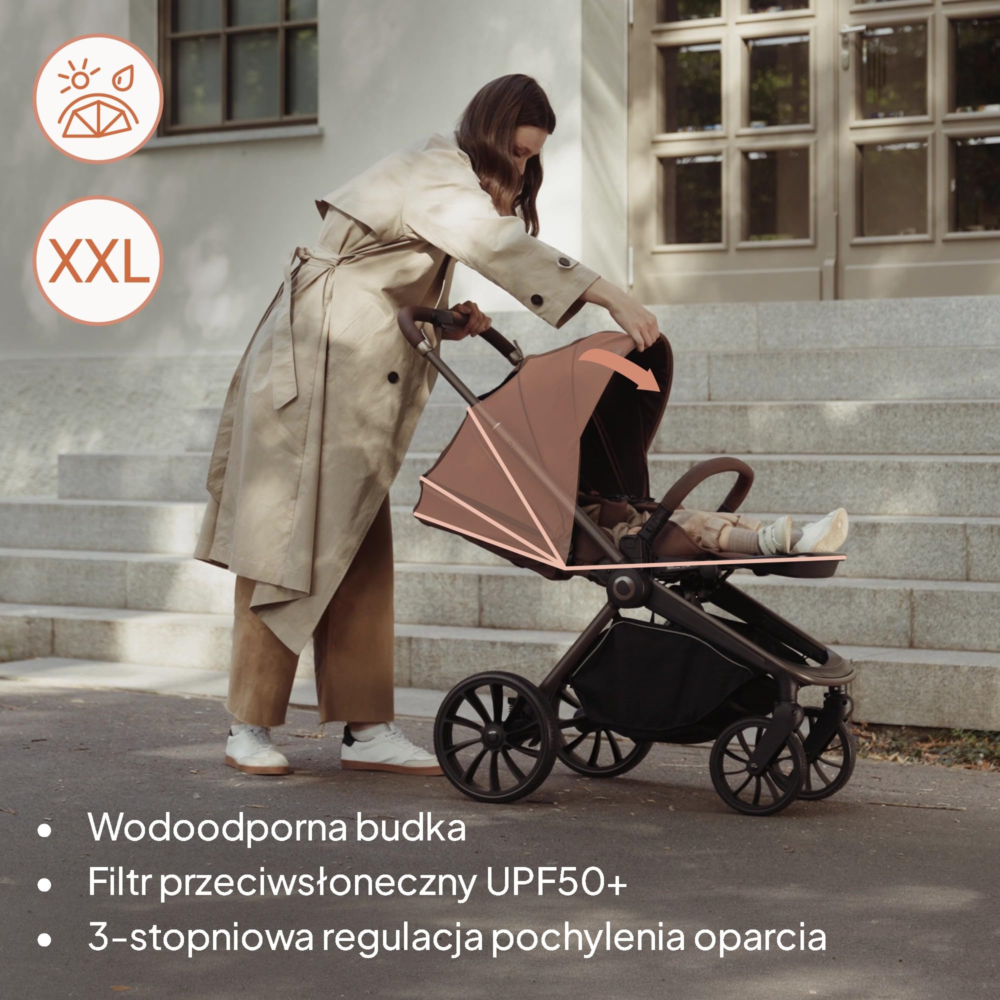 LIONELO MIKA PLUS Wózek Spacerowy Dziecięcy 6-48 miesięcy do 22 kg, Regulacja Oparcia i Podnóżka, Amortyzacja, Obrotowe Koła PU 360°, Wodoodporna Budka XXL, UPF50+