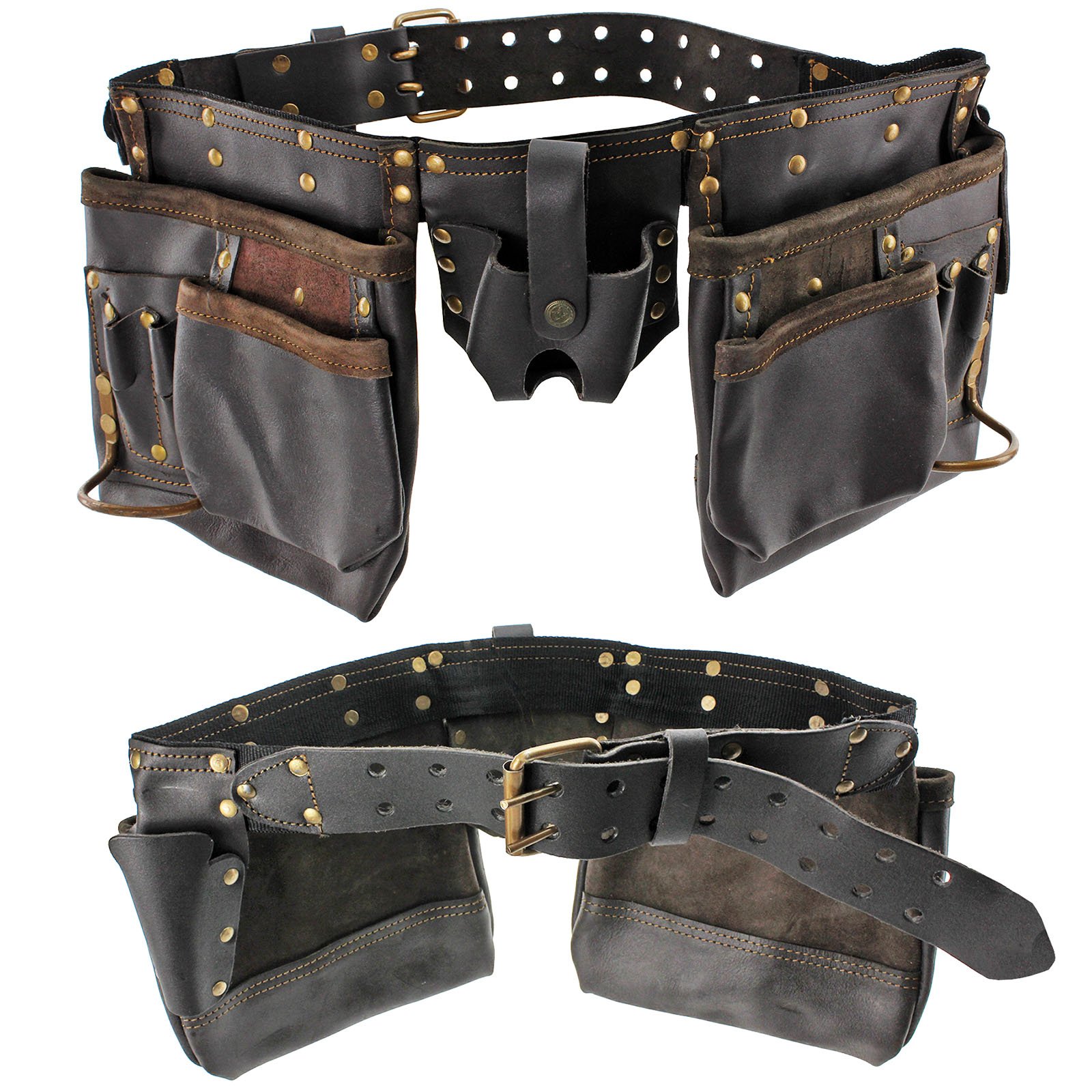 Spares2go Ceinture porte-outils en cuir tanné à l'huile, 12 poches