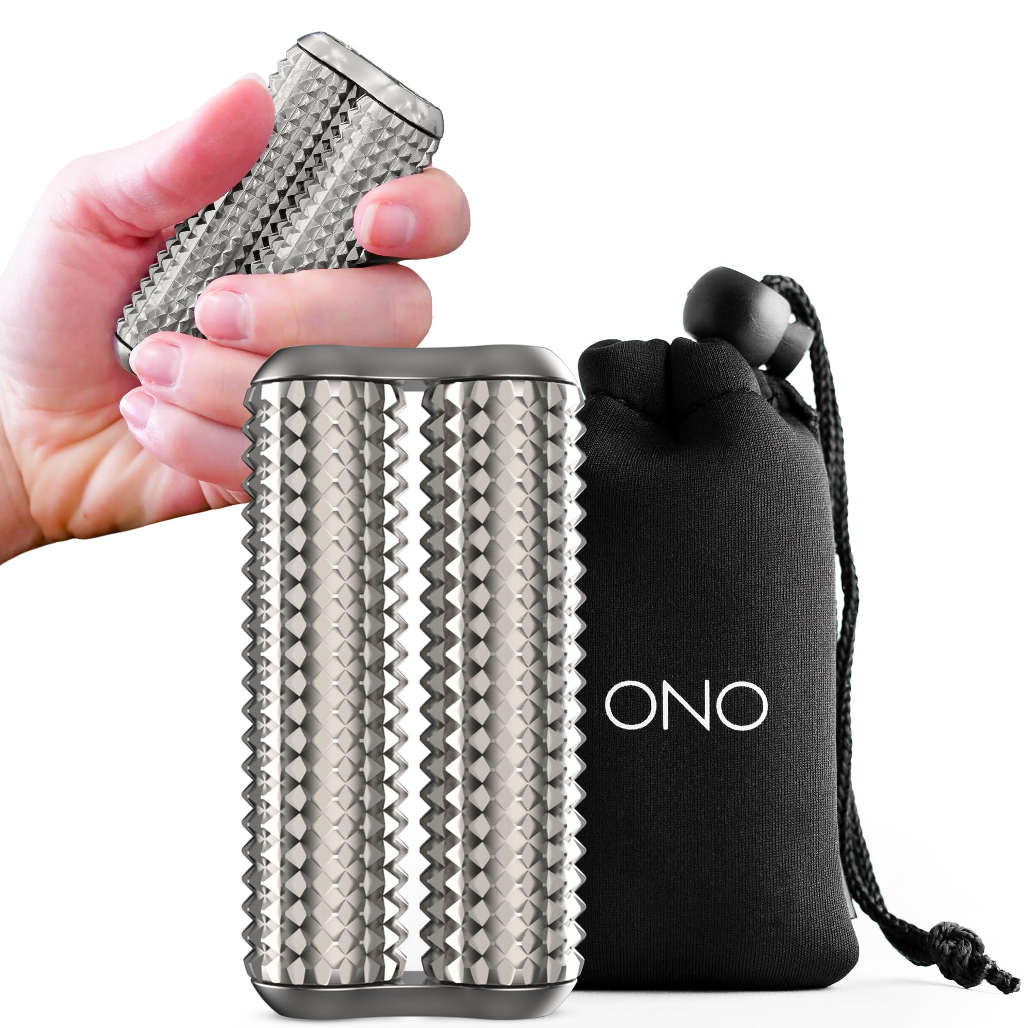 ONO Roller - Handheld Fidget Toy for Adults | Help Relieve Stress, Anxiety, Tension | Promotes Focus, Clarity | Compact, Portable Design (Acupressure, Full Size - Stainless Steel)