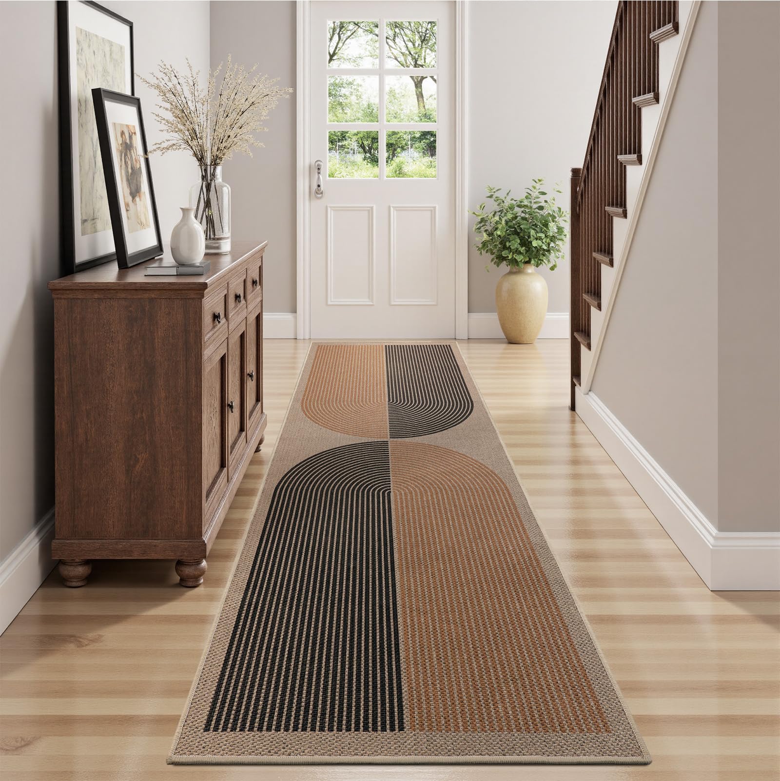 Tappeto a passatoia lungo 80 x 300 cm, effetto iuta, antiscivolo, lavabile, per cucina, corridoio, camera da letto, lavanderia