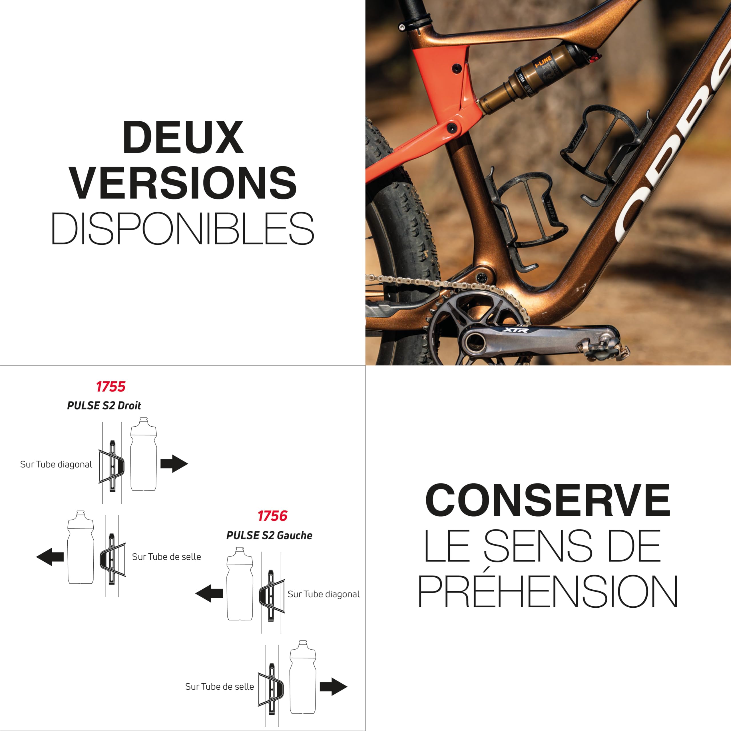 ZEFAL Pulse S2 à Droite - Porte Bidon Vélo à Ouverture Latérale - Porte Gourde Velo Légère - Porte Bidon VTT ou Vélo de Route en Fibre de Carbone - 28 g - Fabriqué en France, Noir