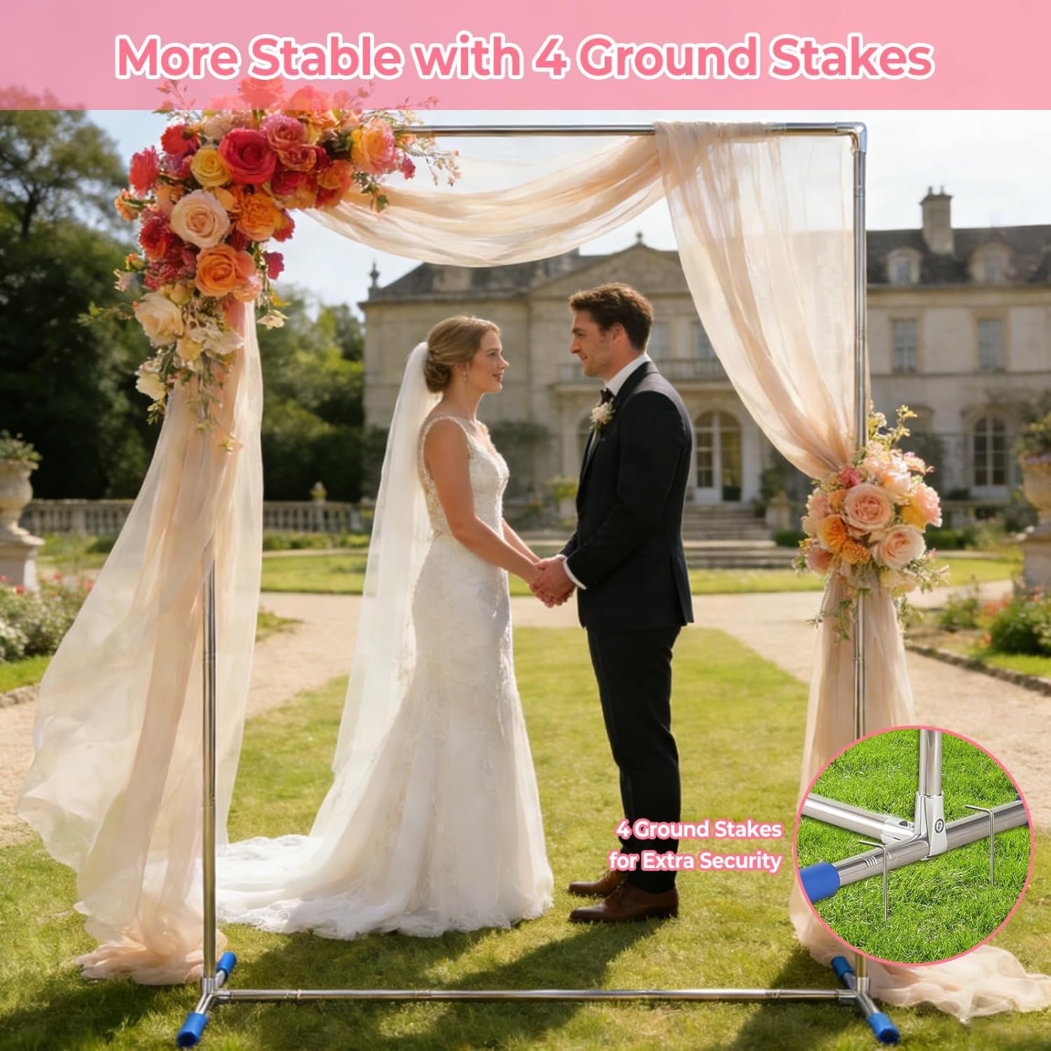 Wedding Arch Backdrop Stand, Heavy Duty 7x6 FT Balloon Arch Stand with Base, Stainless Steel Rust-Proof Metal Flower Arch for Ceremony Garden Party Baby Shower Birthday Decor