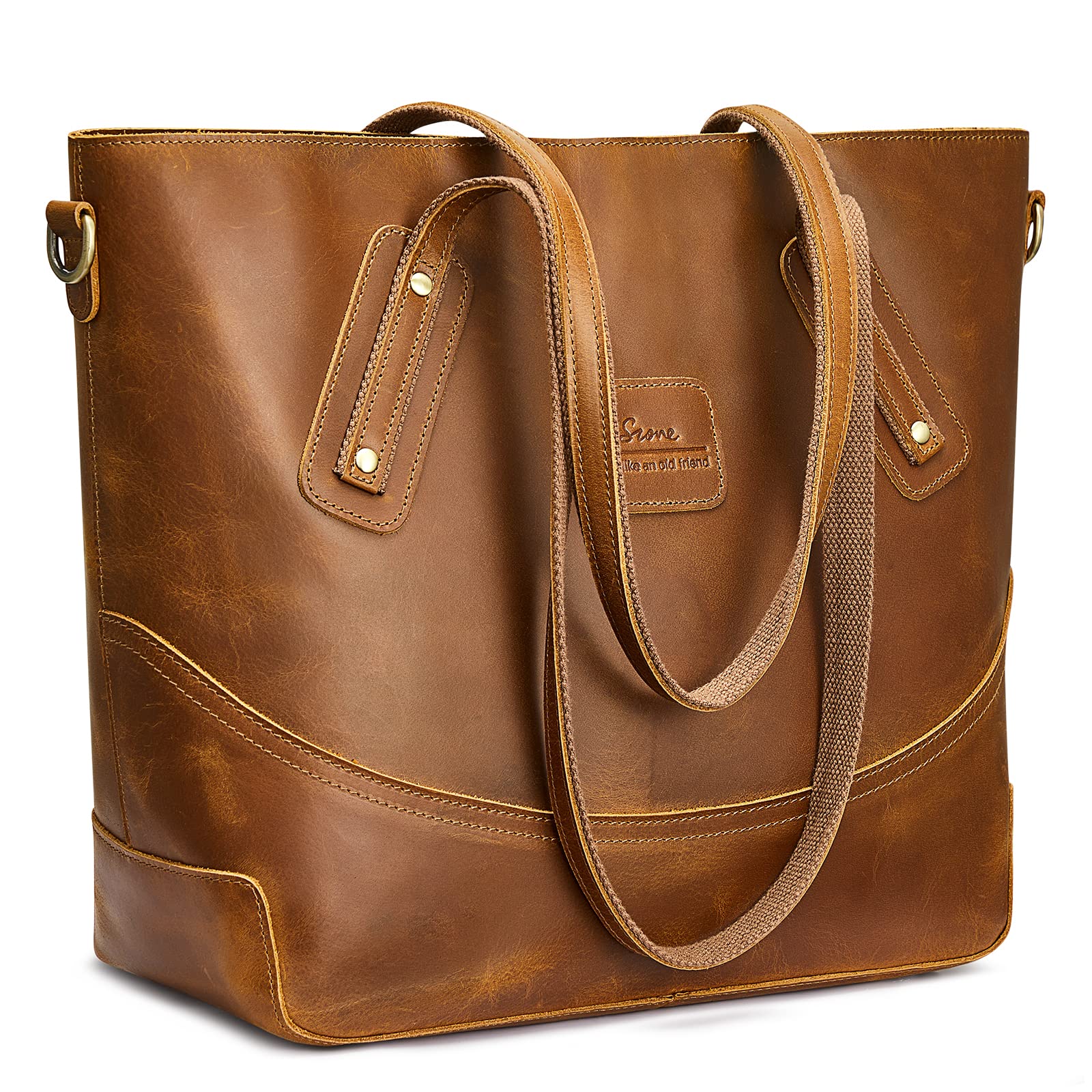 S-ZONE Vintage Genuine Leather Tote Bag for Women Work Shoulder Purse Large
