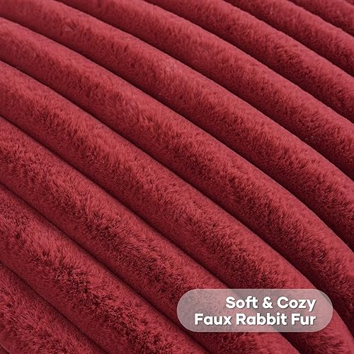 Miniatura 2 de Juego de 2 fundas de almohada decorativas con rayas de color burdeos o rojo vino, 16 x 16 pulgadas, cuadradas y primaverales, piel sintética de