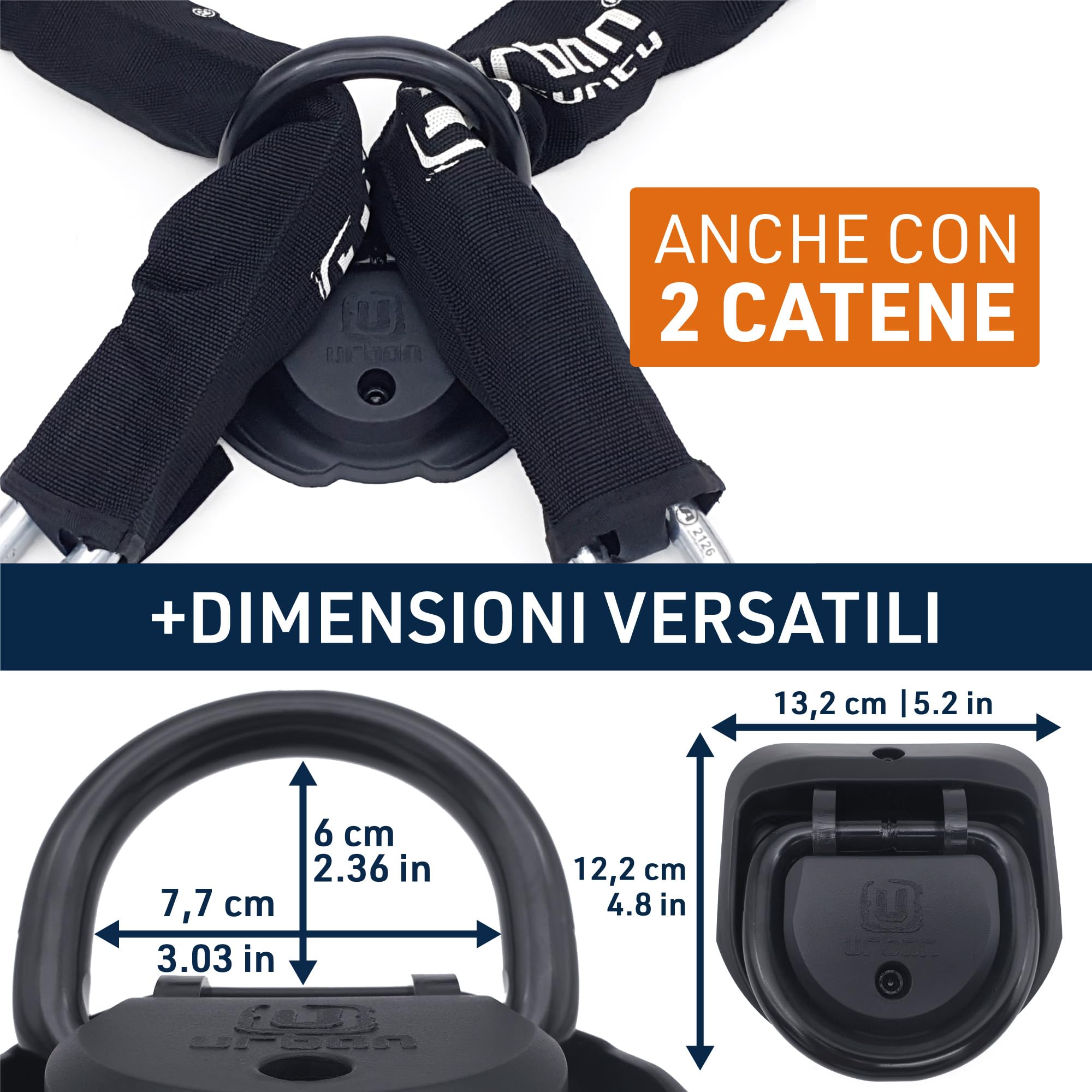 URBAN SECURITY UR55 Ancoraggio Sicurezza Moto Scooter, braccio oscillante in acciacio 14mm, a terra o al muro, all'interno o all'esterno