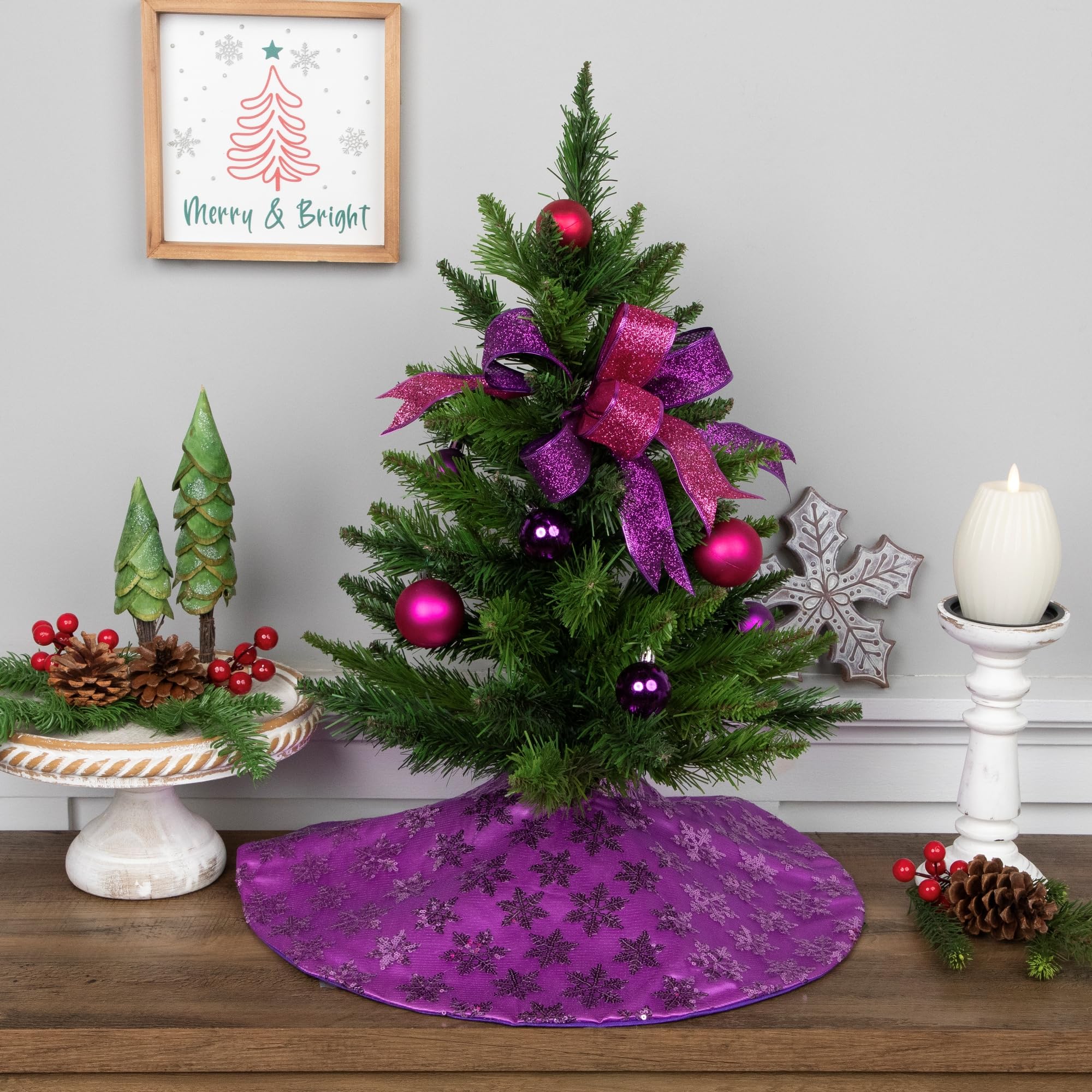 Sequin Snowflake Mini Christmas Tree Skirt - Purple - 20